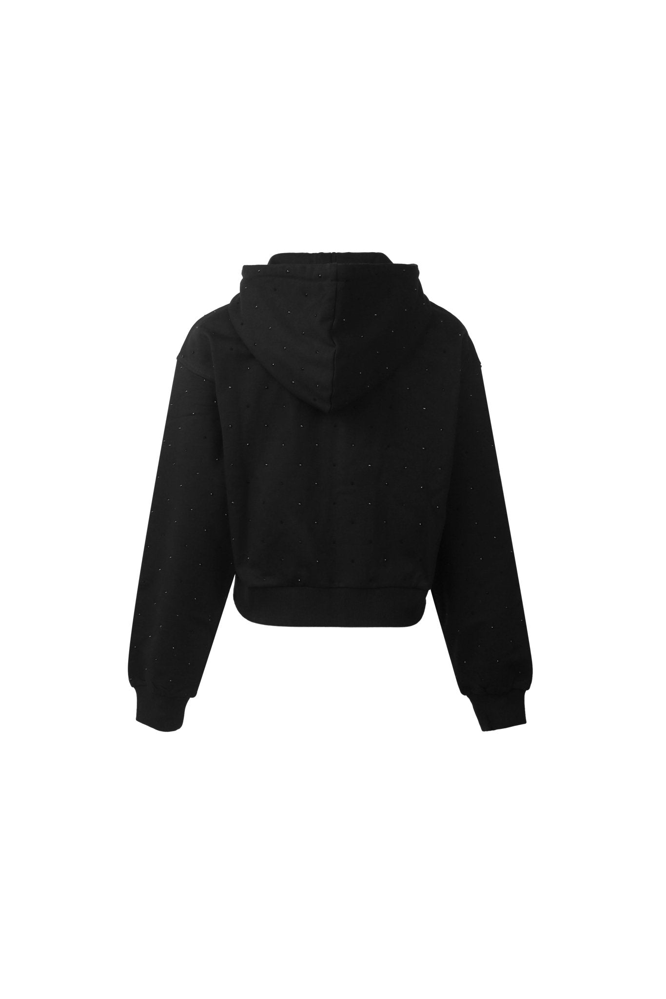 ANN ANDELMAN Black Diamante Embellished Zipper Hoodie | MADA IN CHINA