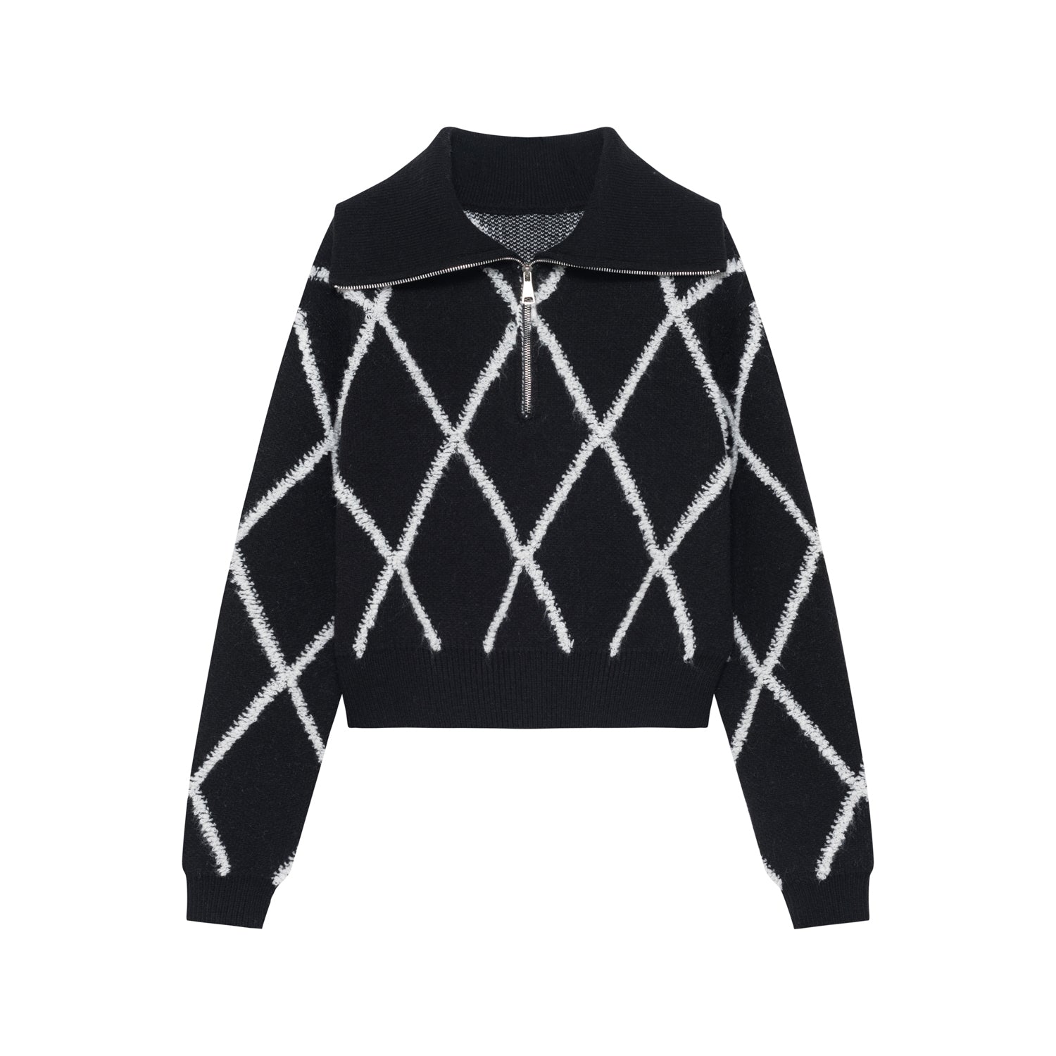 SOMESOWE Black Diamond Checkered Zipper Sweater | MADA IN CHINA