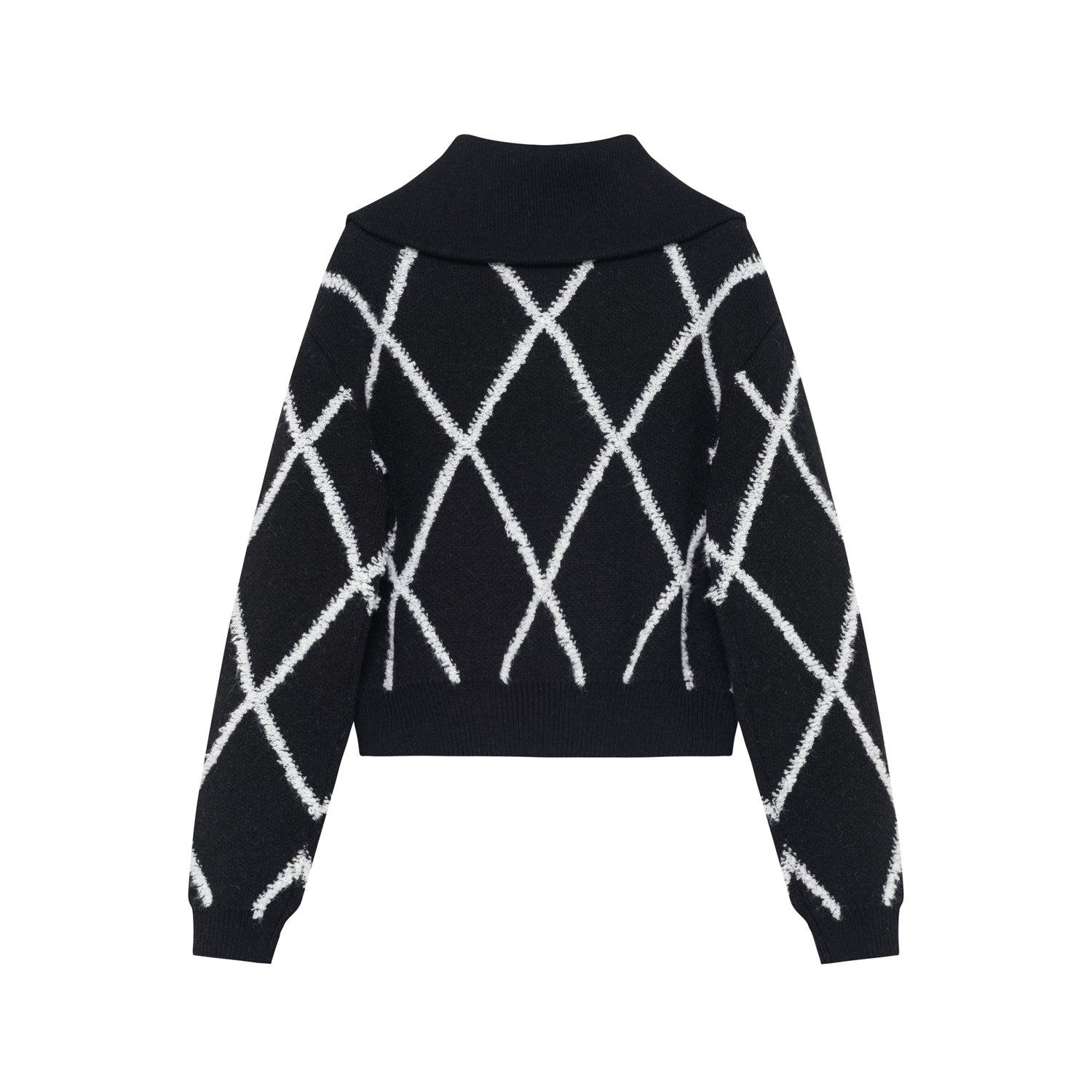 SOMESOWE Black Diamond Checkered Zipper Sweater | MADA IN CHINA