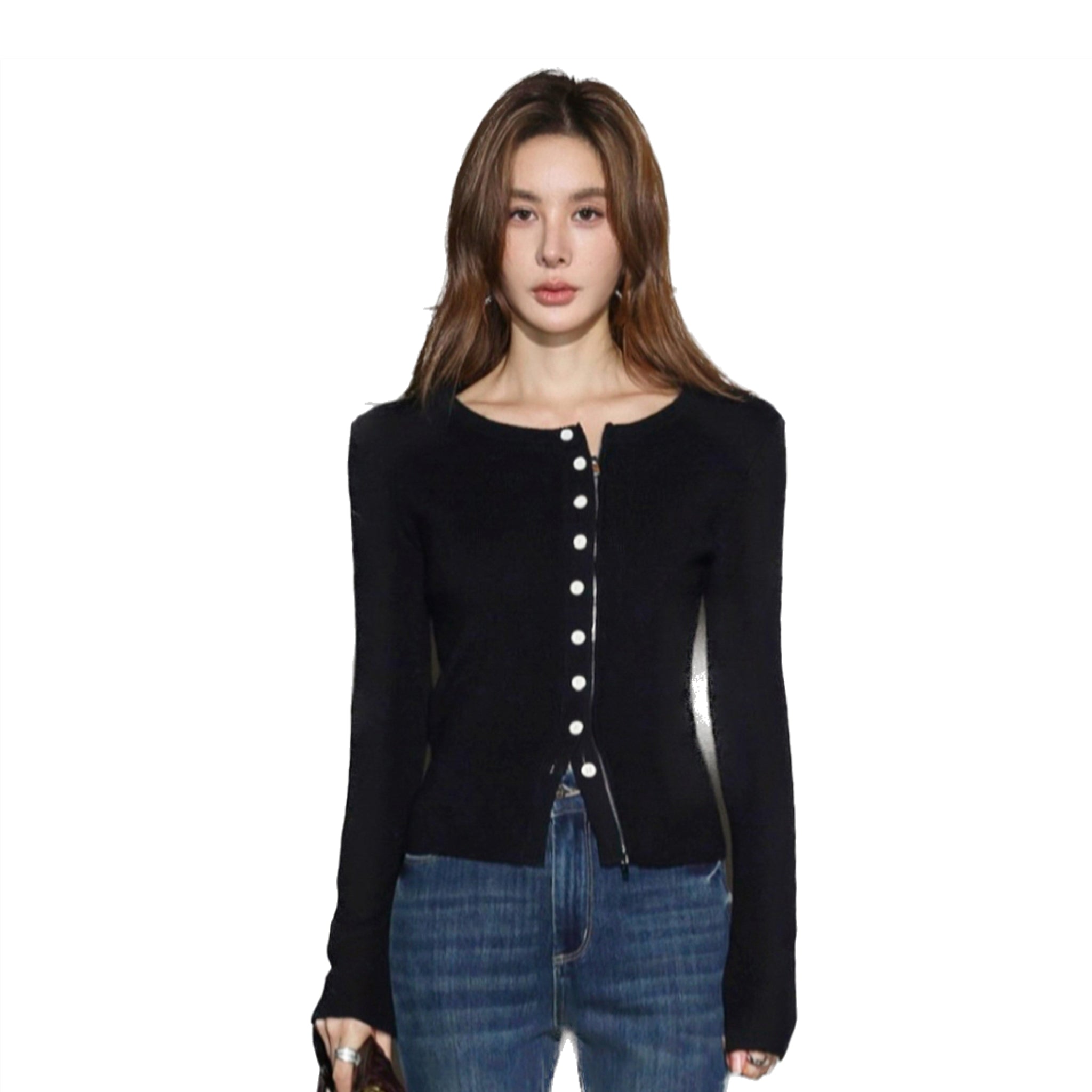 SOMESOWE Black Double Lapel Knit Cardigan | MADA IN CHINA