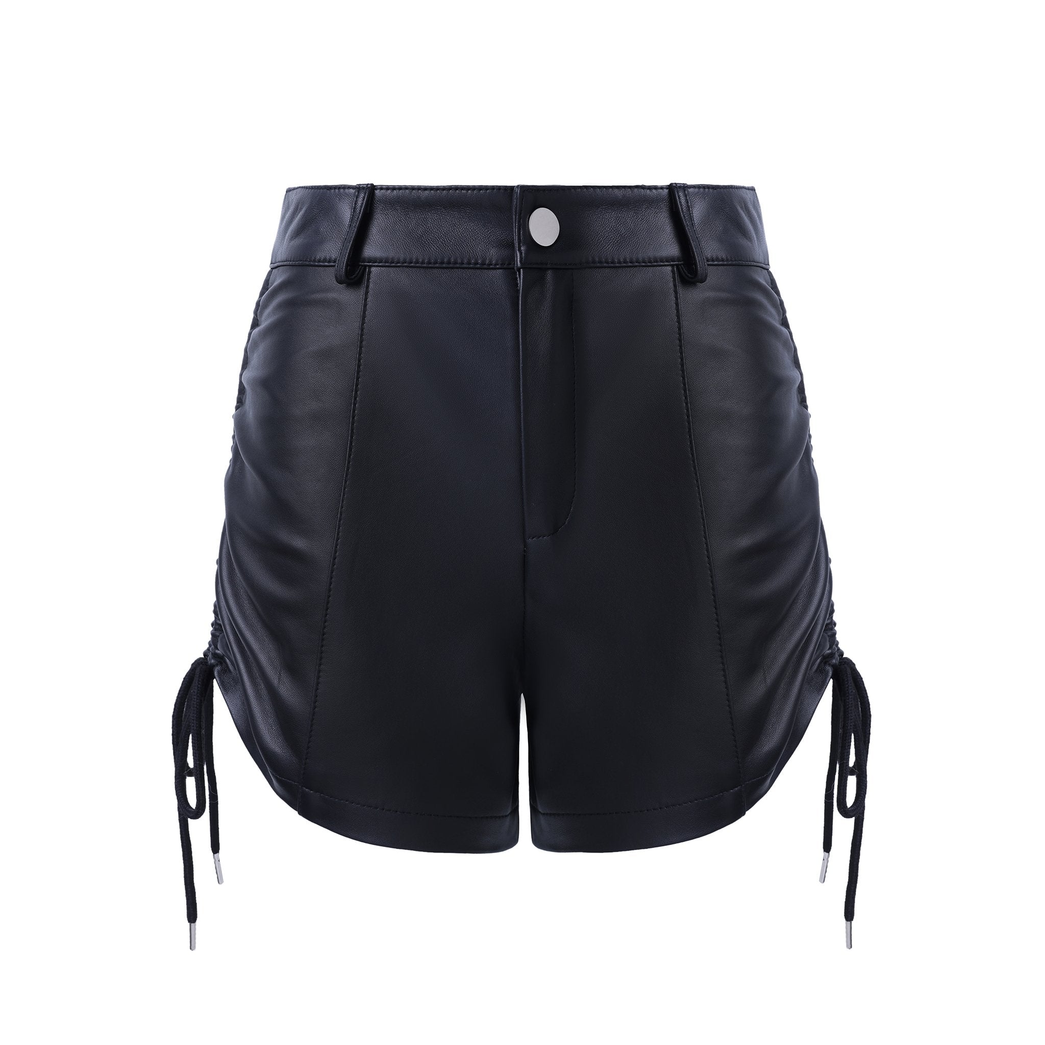 DIANA VEVINA Black Drawstring Leather Shorts | MADA IN CHINA