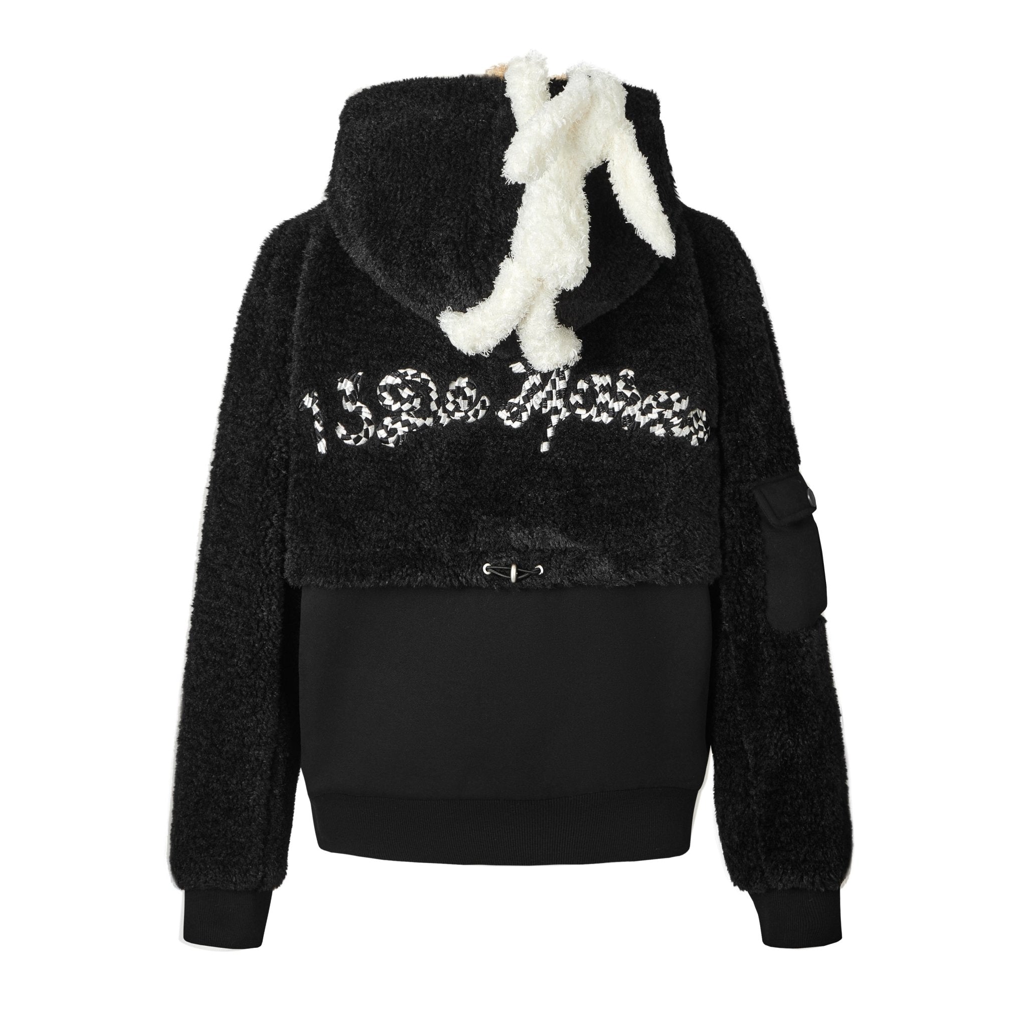 13DE MARZO Black Fake Lamb Fur Patchwork Hoodie | MADA IN CHINA