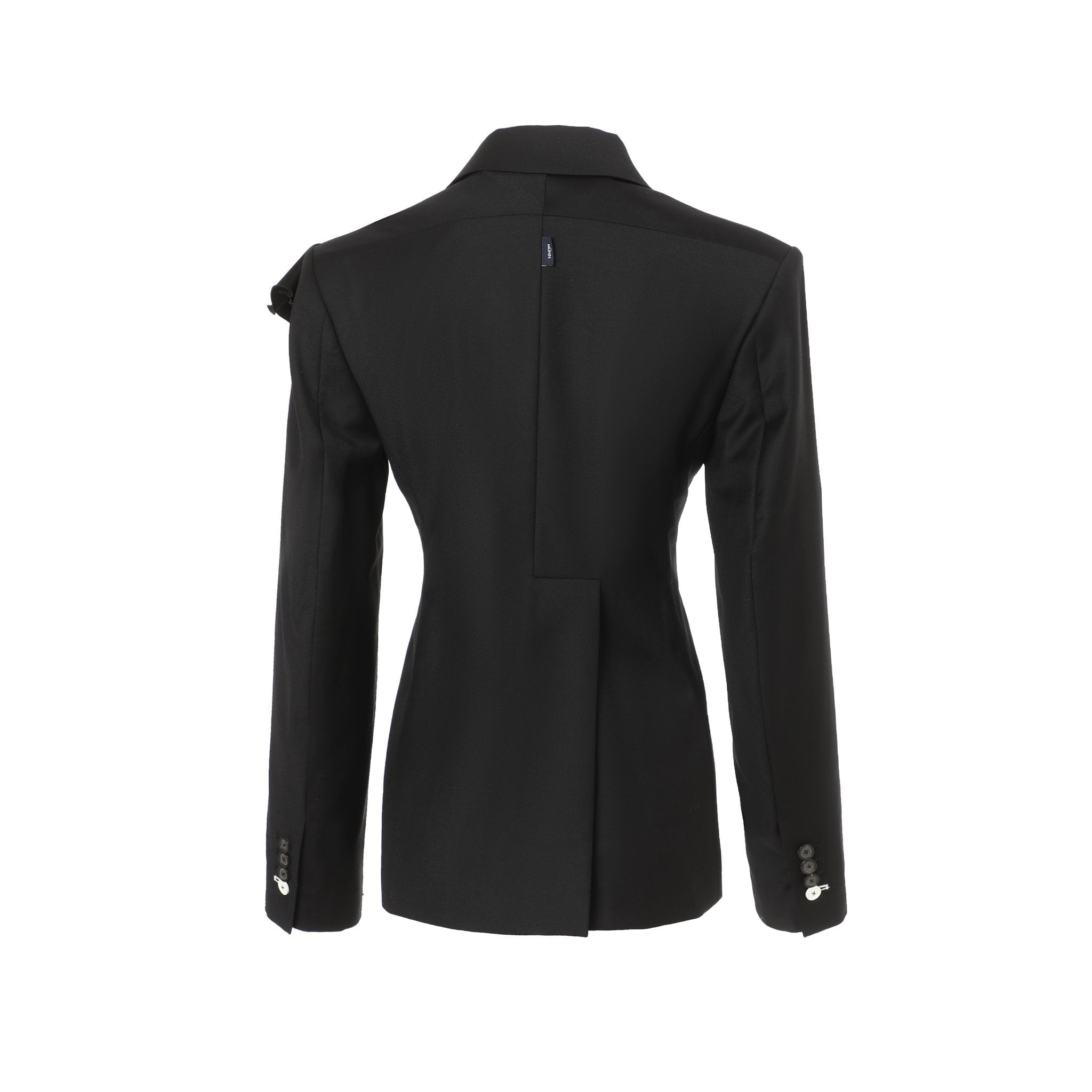 MUNN Black Fixed Draped Asymmetric Lapel Blazer | MADA IN CHINA