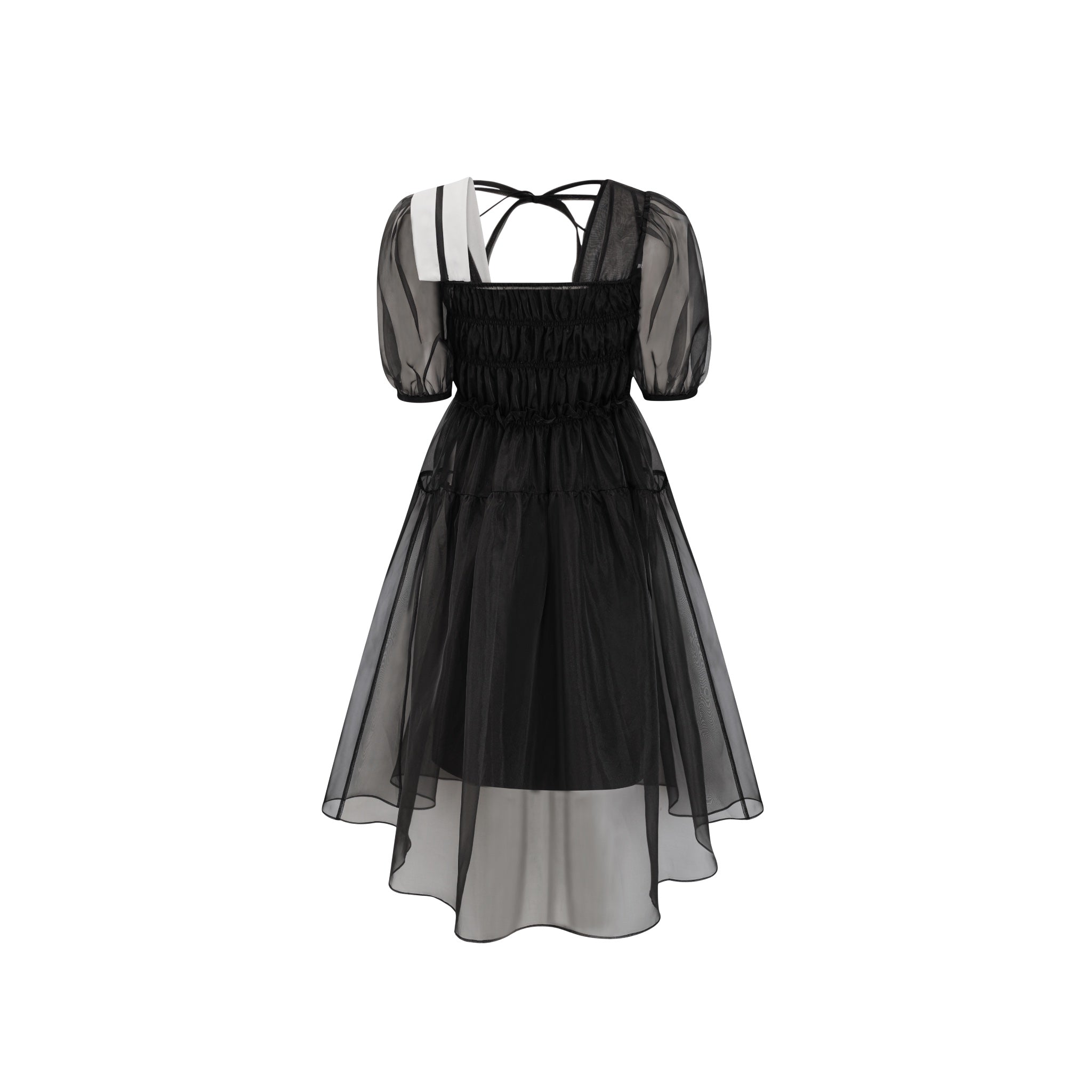 ARTE PURA Black Floral Gauze Dress With White Ribbon | MADA IN CHINA