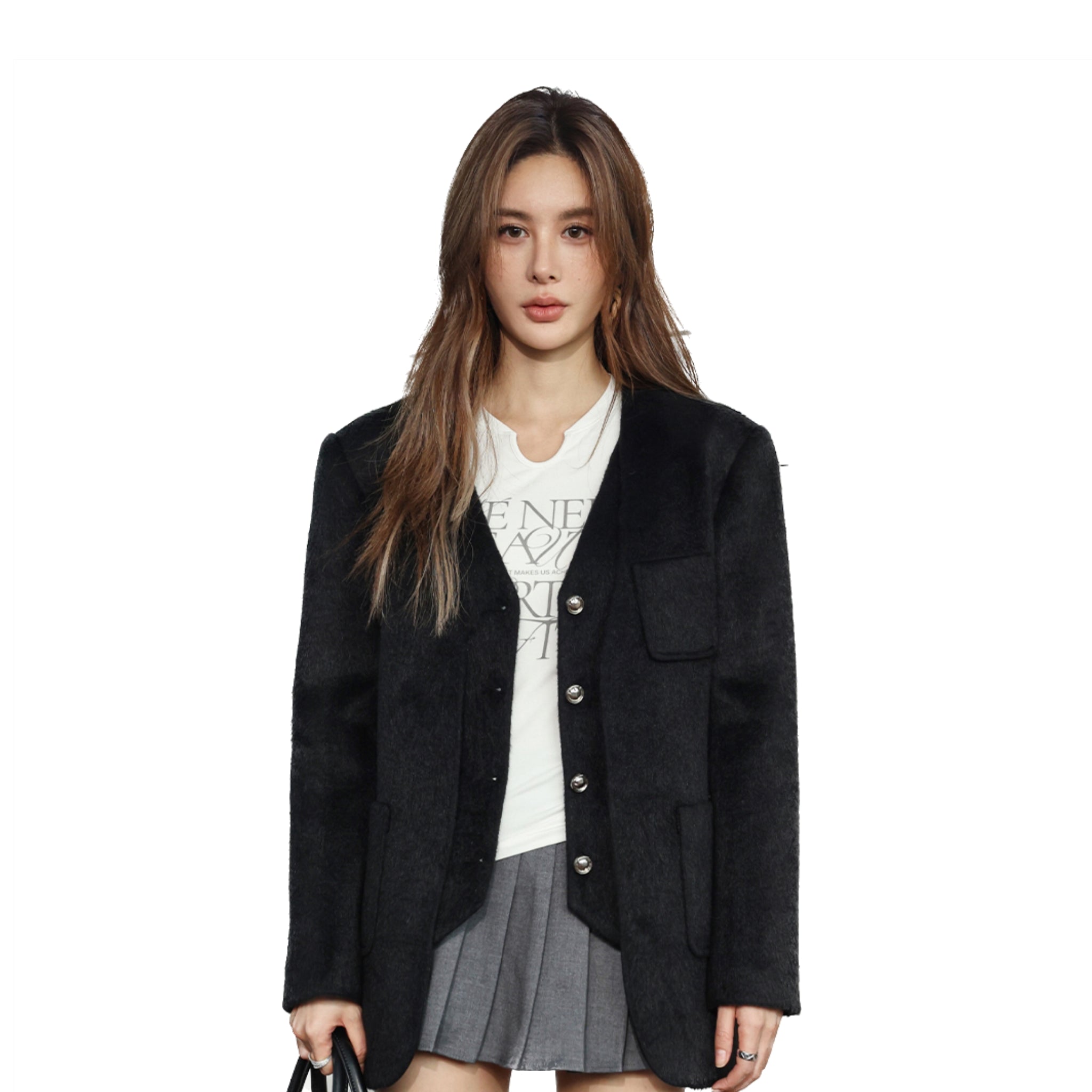 SOMESOWE Black Fluffy Blazer Jacket | MADA IN CHINA