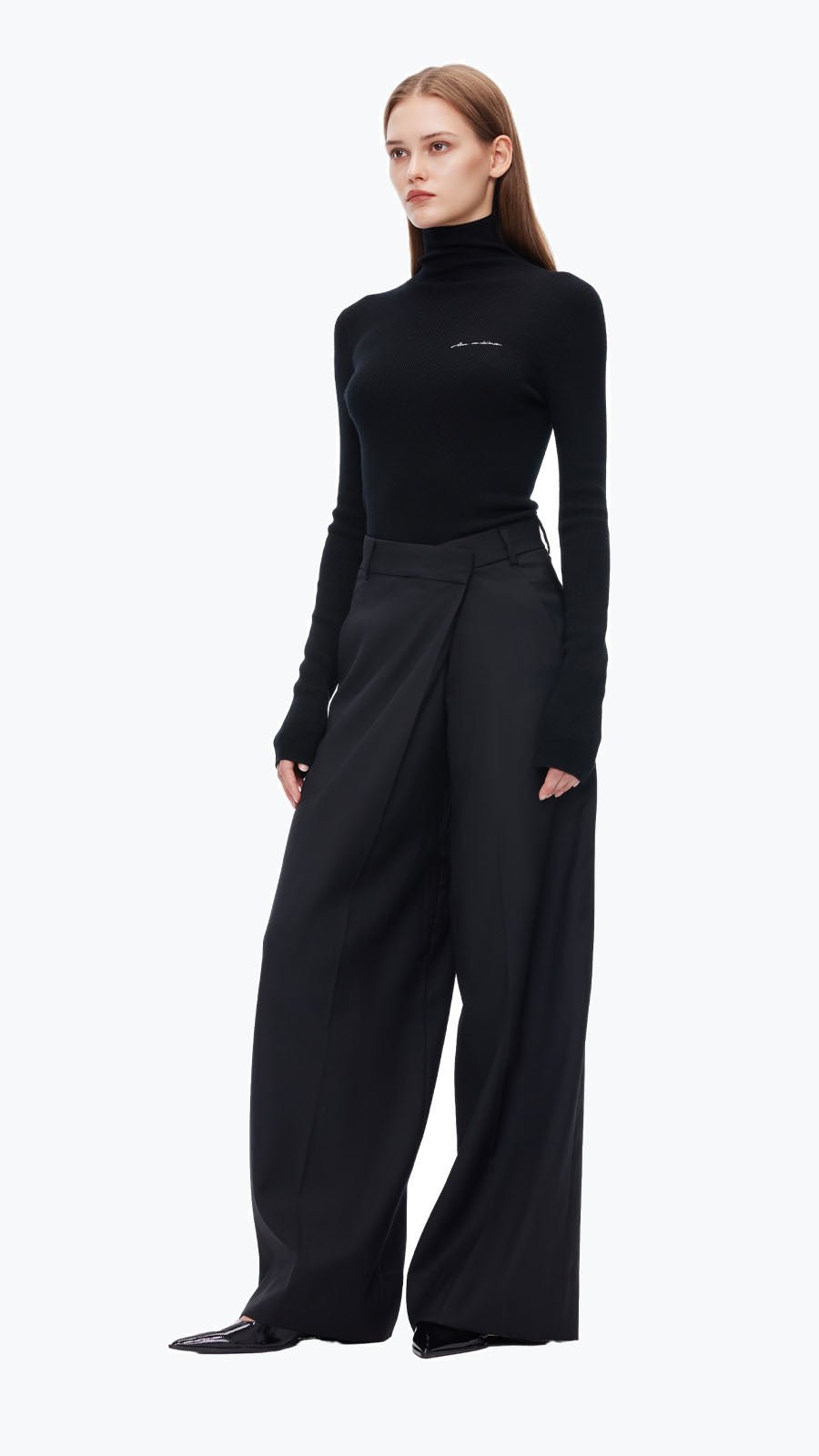 ANN ANDELMAN Black Folded Waist Design Draped Suit Trousers | MADA IN CHINA