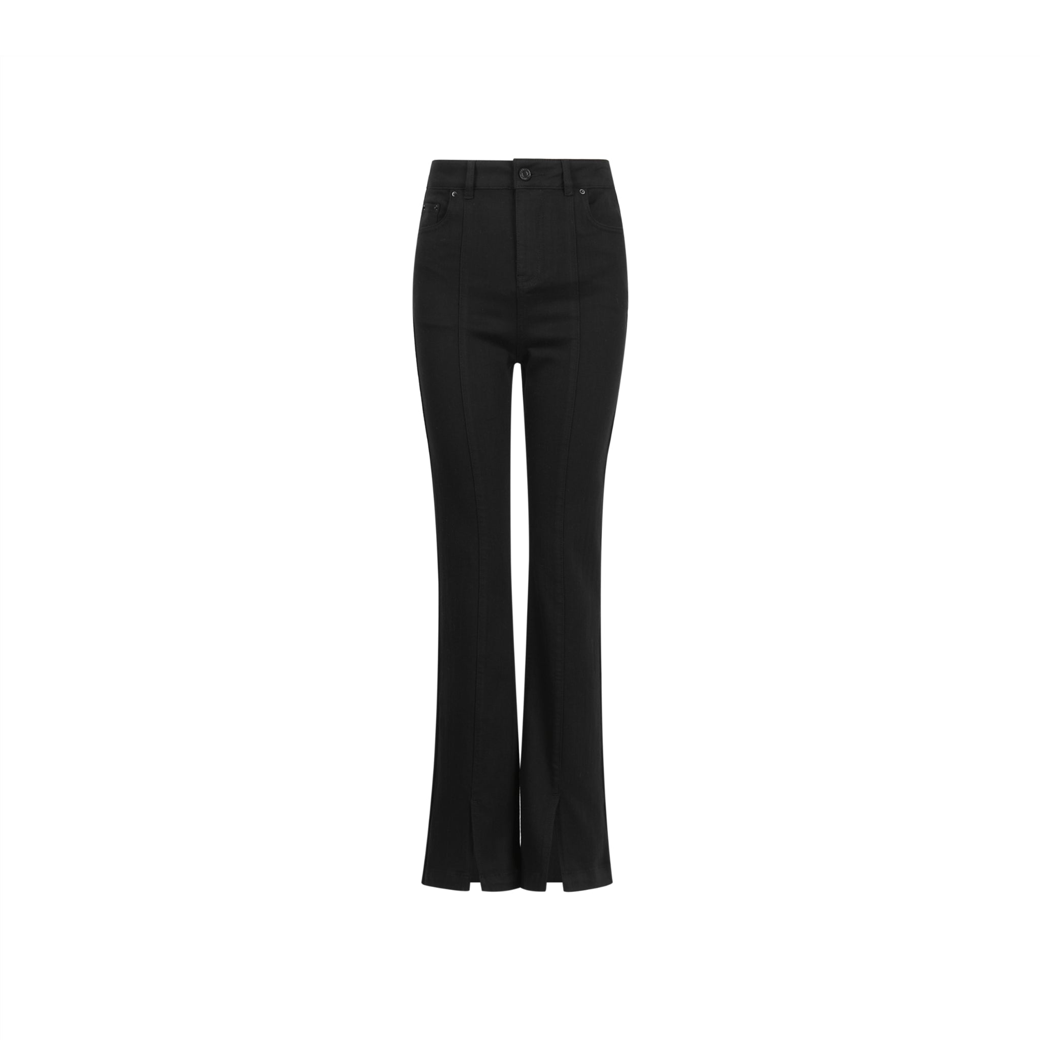 THREE QUARTERS Black Front Split Slim High Waist Jeans | MADA IN CHINA