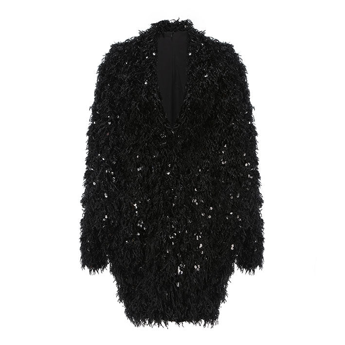 ARTE PURA Black Fur Sequin Shawl | MADA IN CHINA