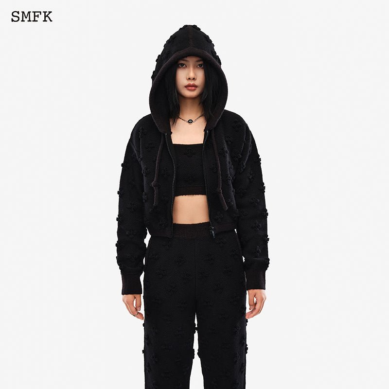 SMFK Black Garden Wool Knit Short Hoodie | MADA IN CHINA