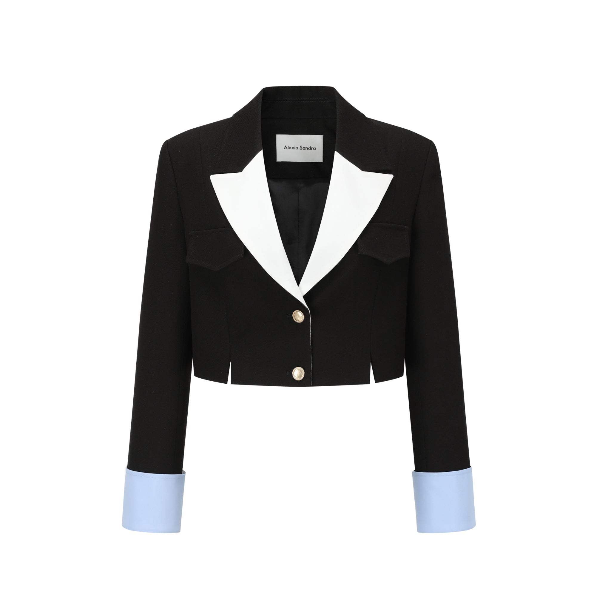 Alexia Sandra Black Golden Button Cropped Blazer | MADA IN CHINA