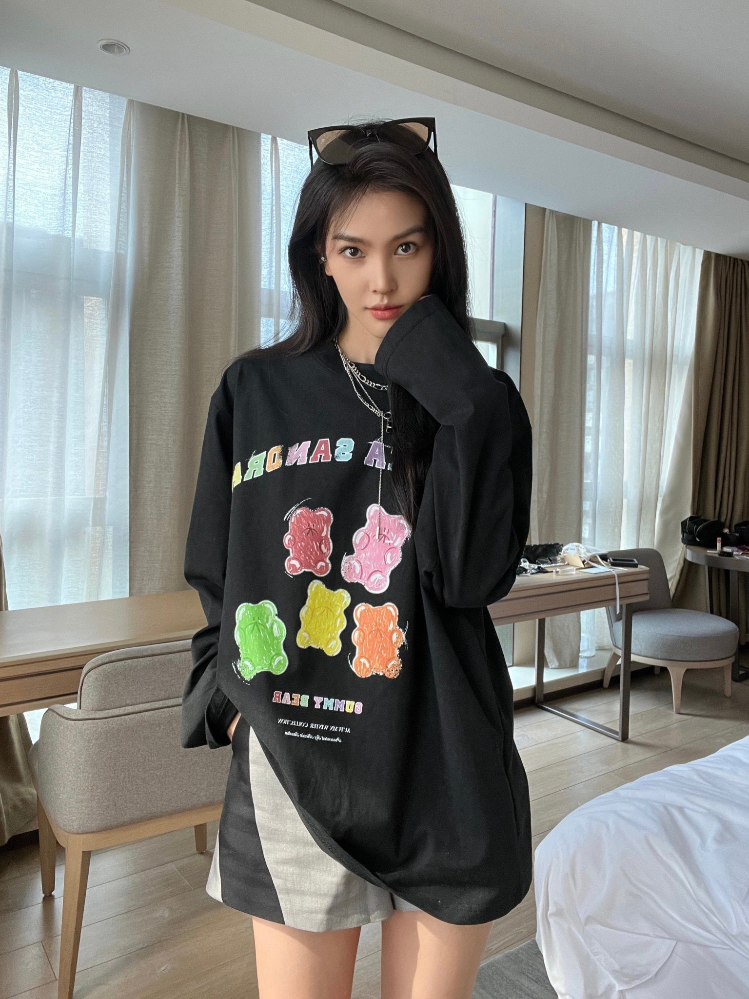 Alexia Sandra Black Gummy Bears Long Sleeve T-shirt | MADA IN CHINA