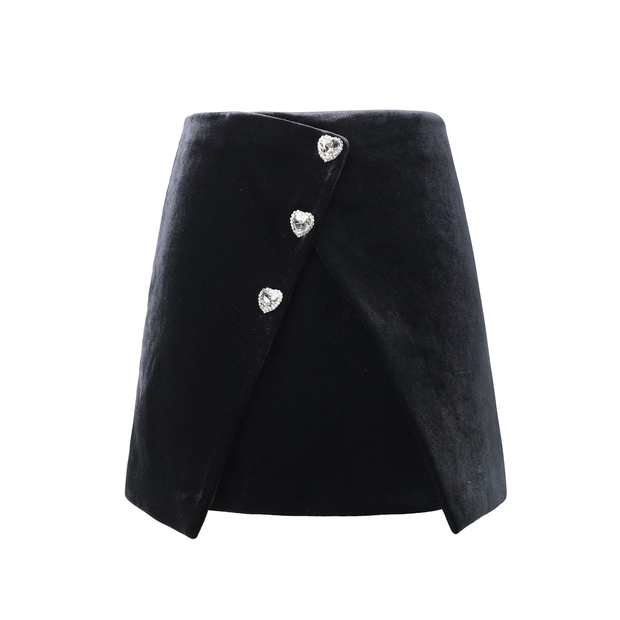 DIANA VEVINA Black Heart Rhinestone Velvet Skirt | MADA IN CHINA