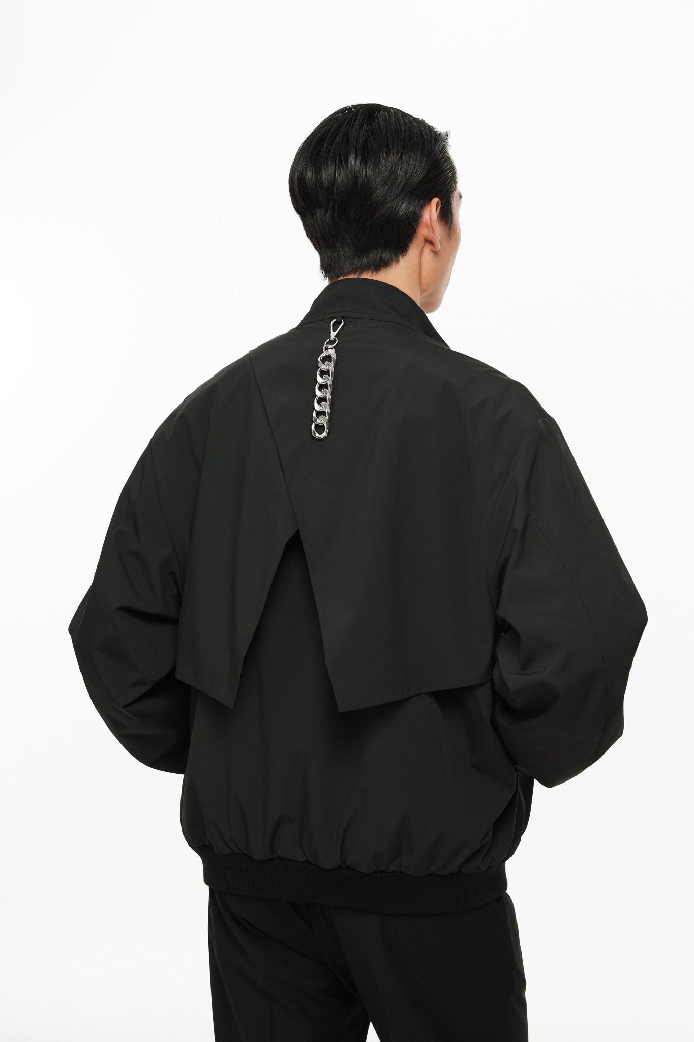 UNAWARES Black Irregular Patchwork Harrington Jacket | MADA IN CHINA