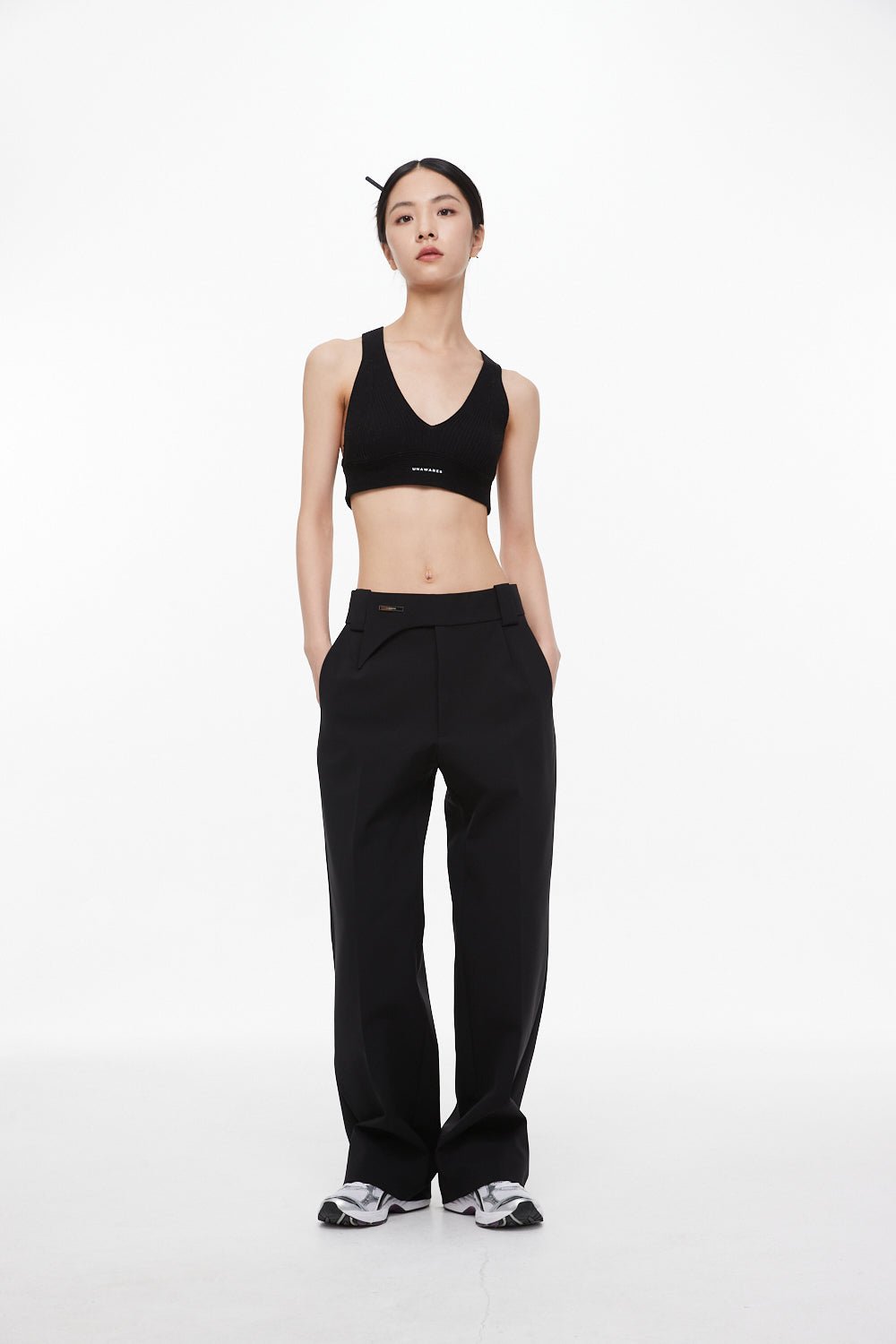 UNAWARES Black Irregular Waistband Loose Pants | MADA IN CHINA