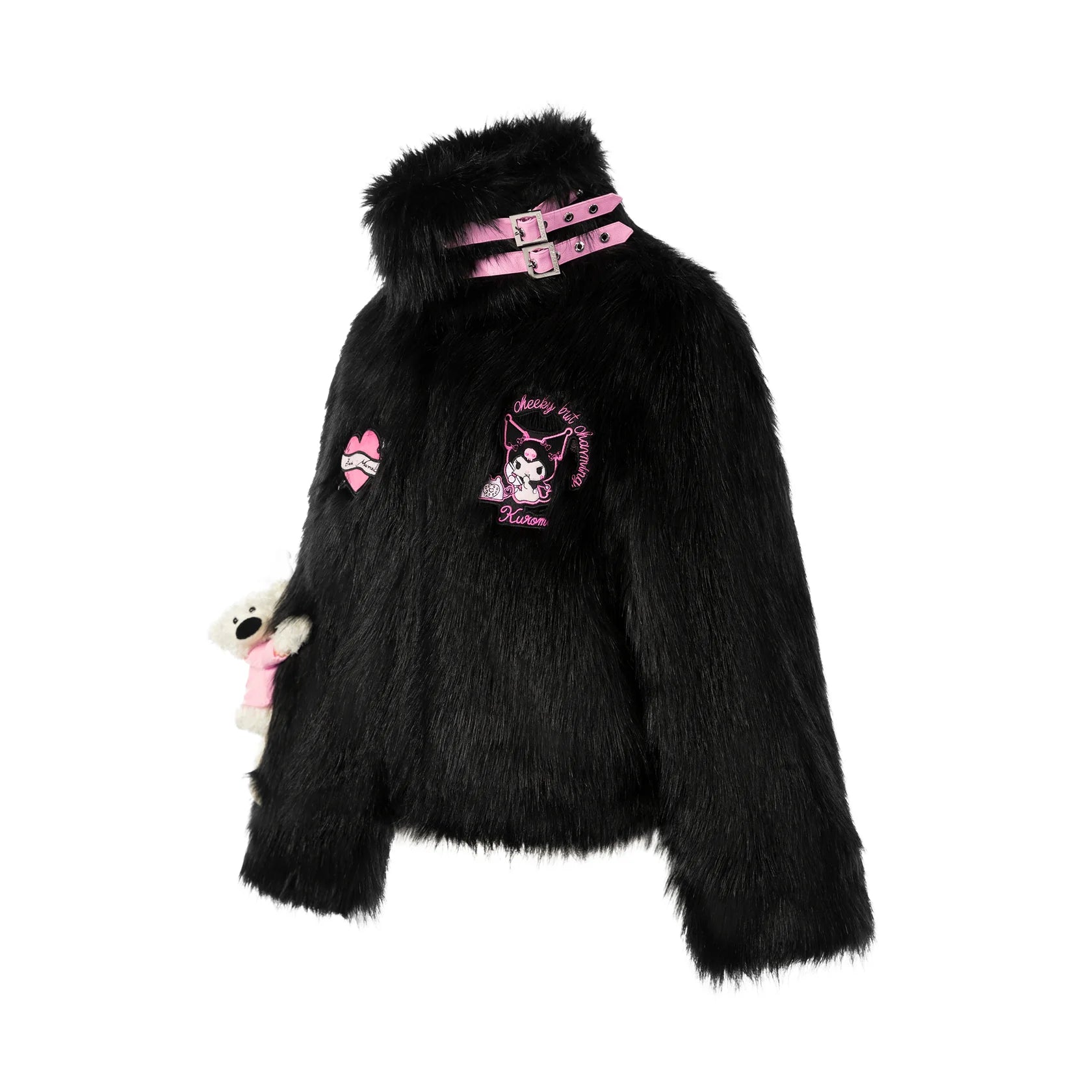 13DE MARZO Black Kuromi Bear Artificial Mink Coat | MADA IN CHINA