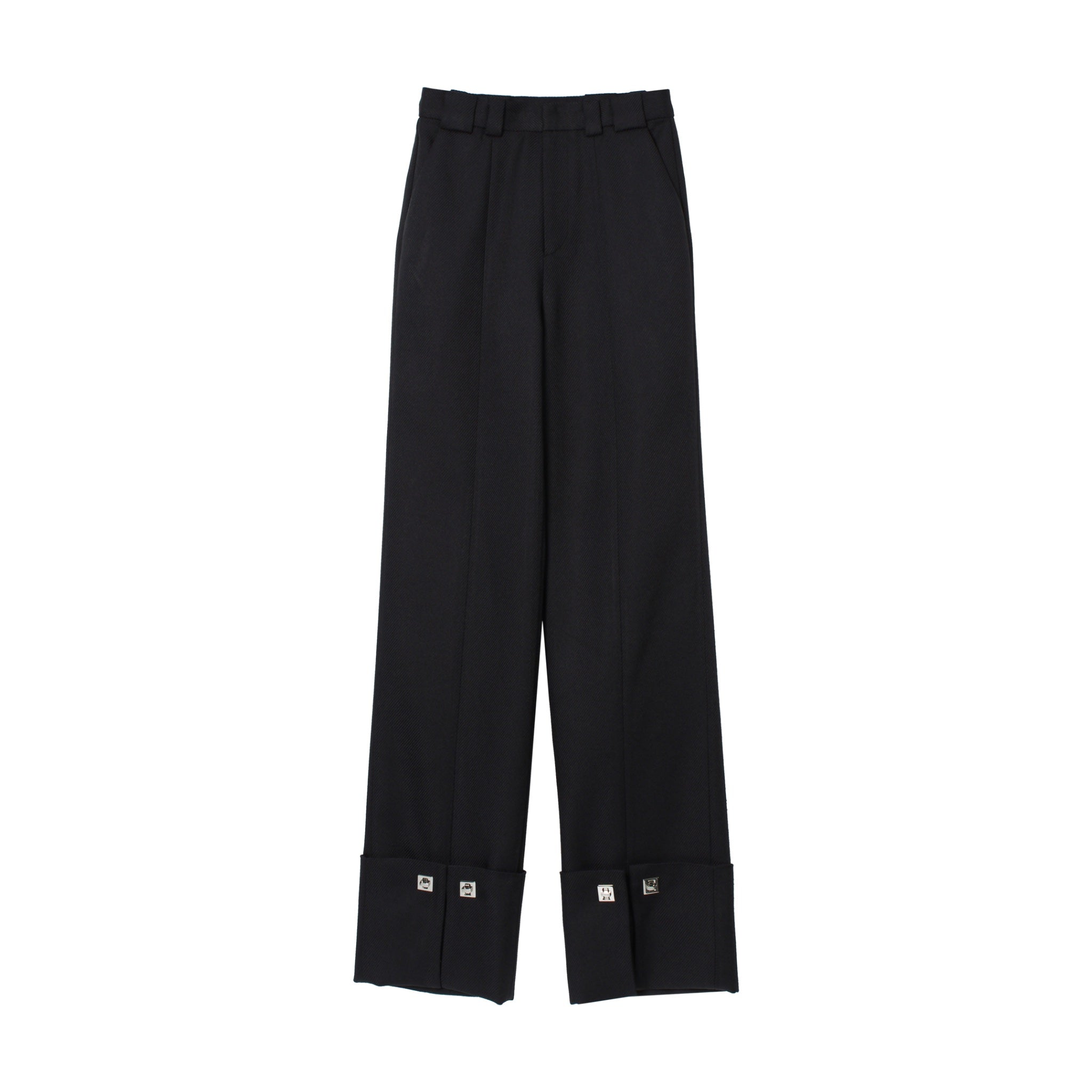 CALVIN LUO Black Leg Turn-up Wide Leg Pants | MADA IN CHINA