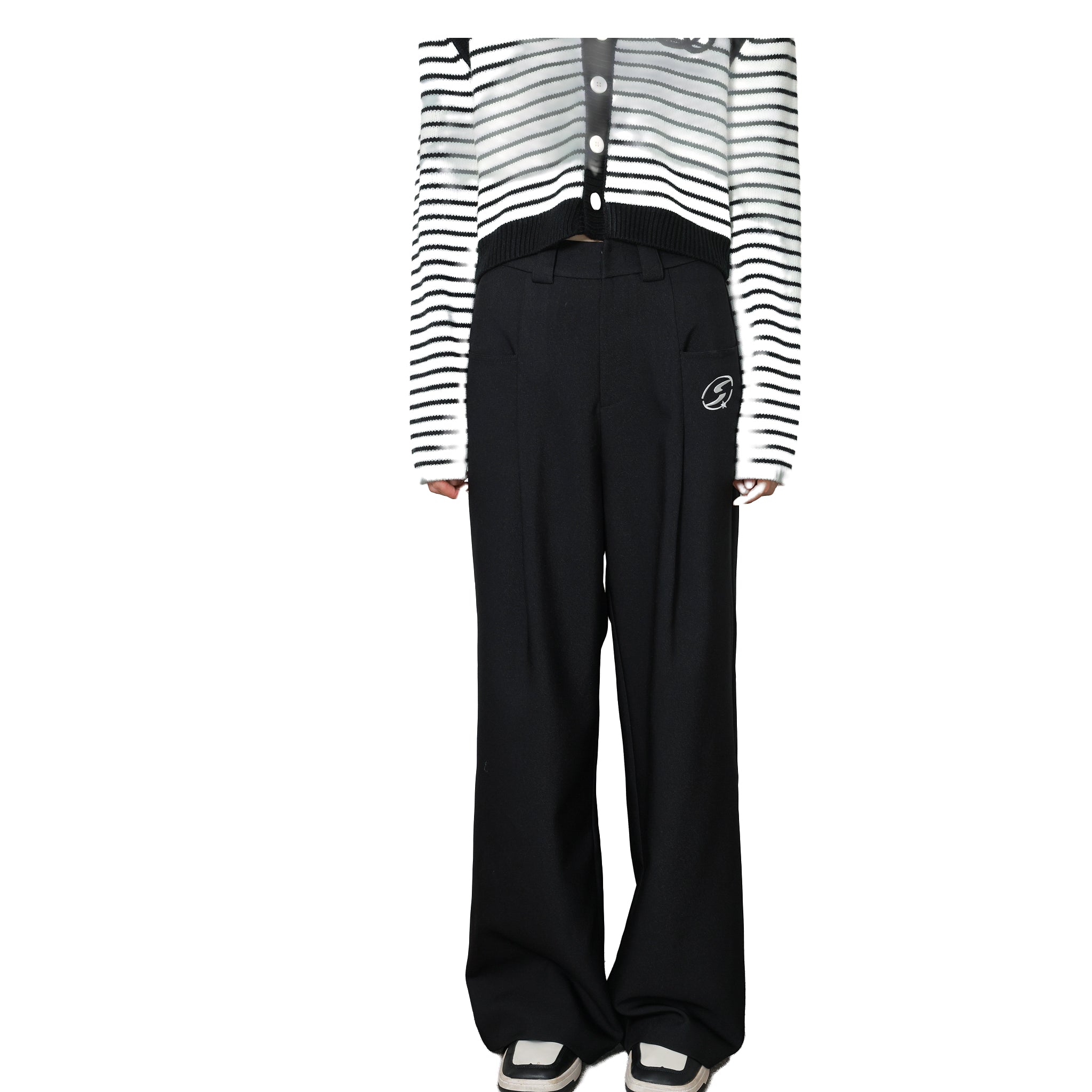 SOMESOWE Black Logo Stitched Suit Pants | MADA IN CHINA