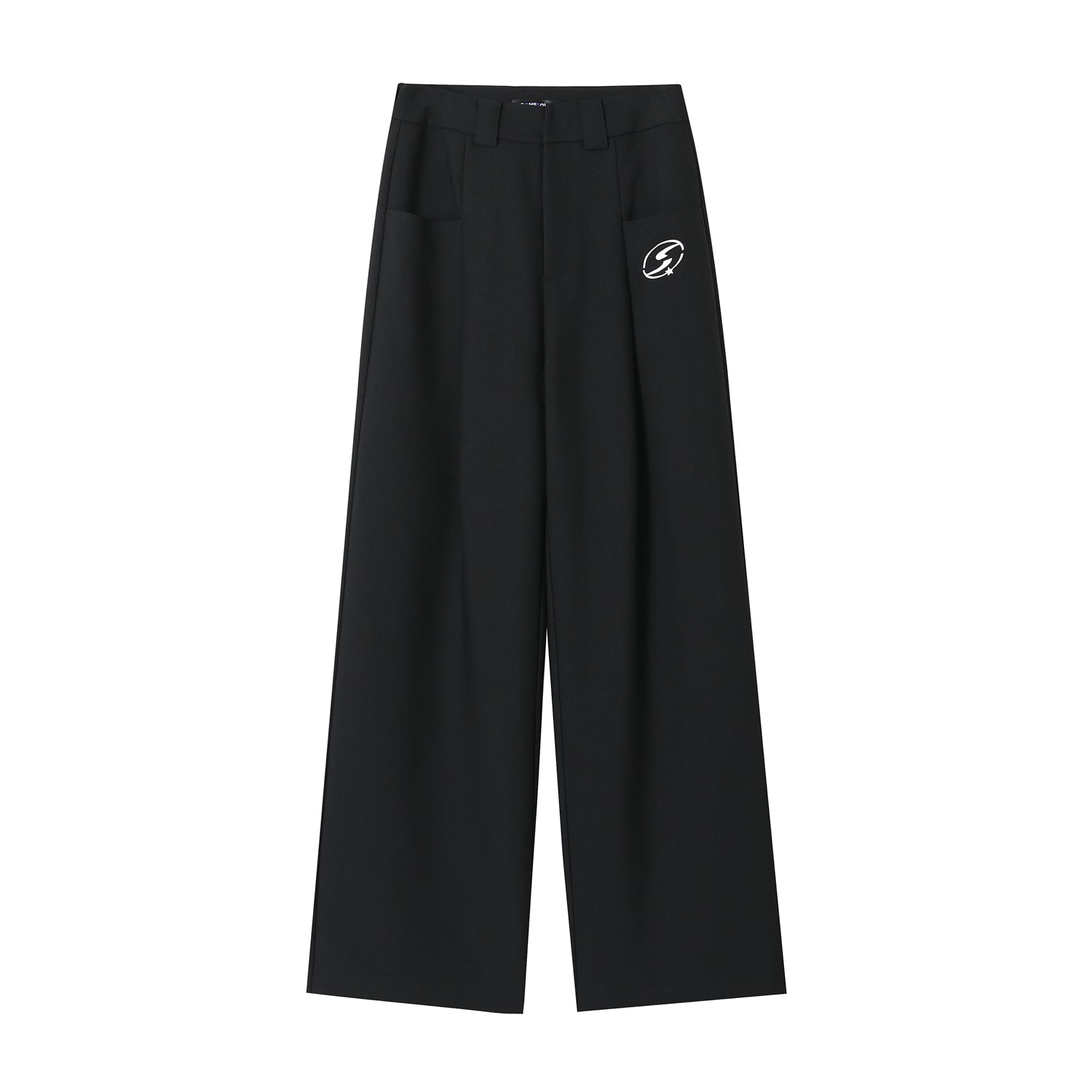 SOMESOWE Black Logo Stitched Suit Pants | MADA IN CHINA