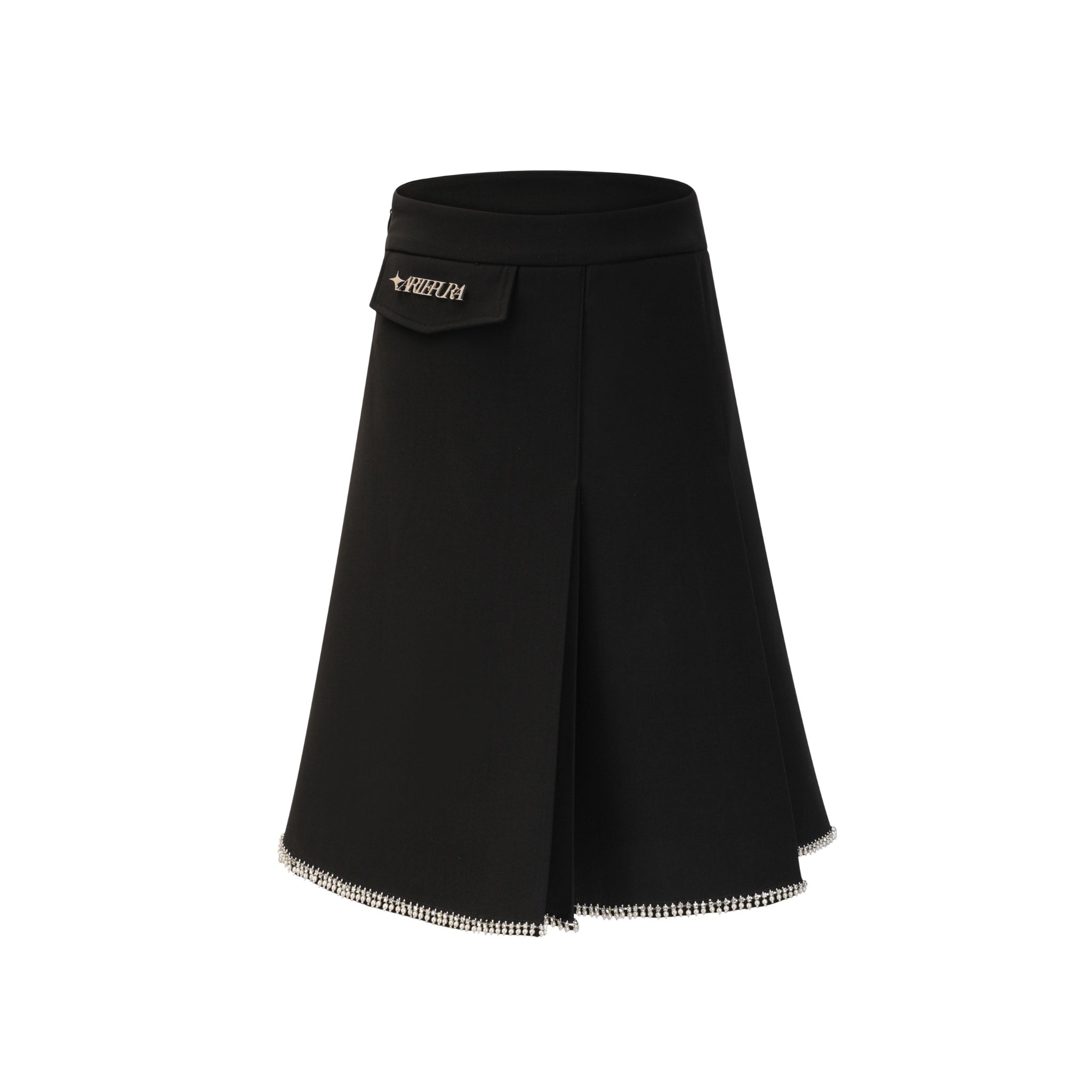 ARTE PURA Black Long Pleated A-line Half Slip Skirt | MADA IN CHINA