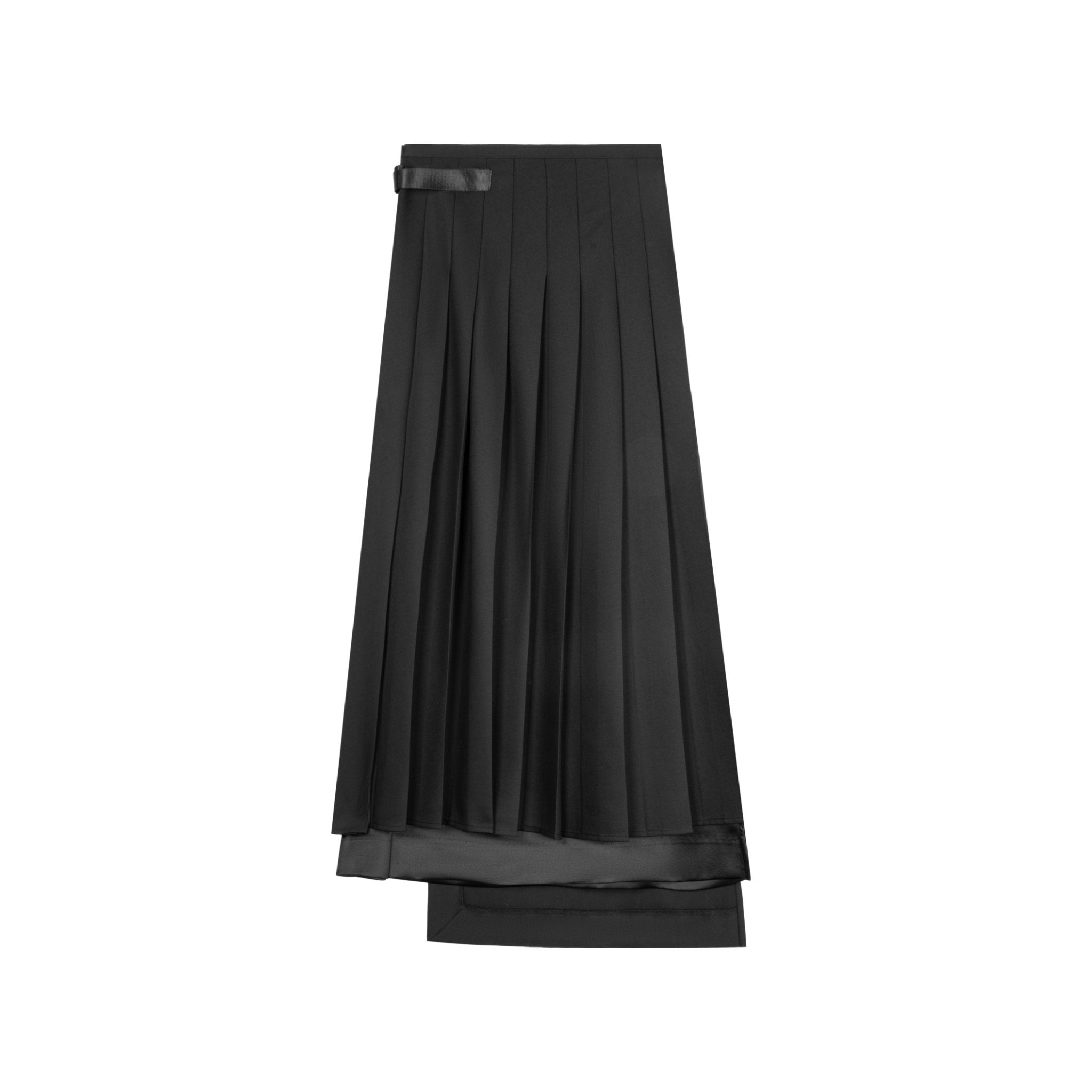 UNAWARES Black Mixed Fabric Patchwork Pleated Irregular Design Mid-Length Skirt | MADA IN CHINA