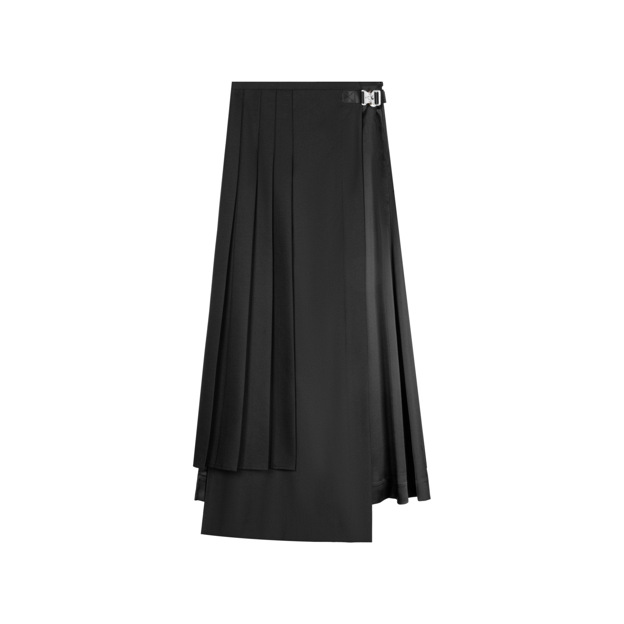 UNAWARES Black Mixed Fabric Patchwork Pleated Irregular Design Mid-Length Skirt | MADA IN CHINA