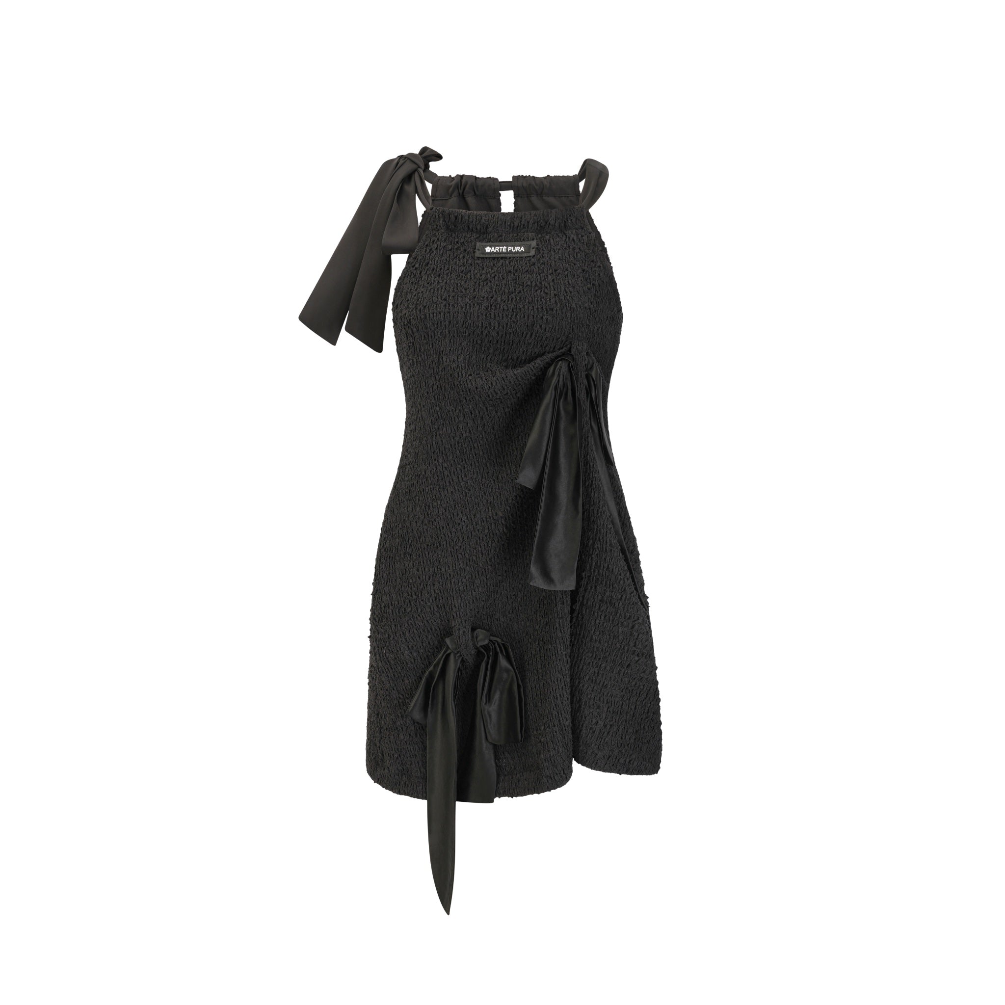 ARTE PURA Black Neck Strapping Dress With Bow Tie | MADA IN CHINA