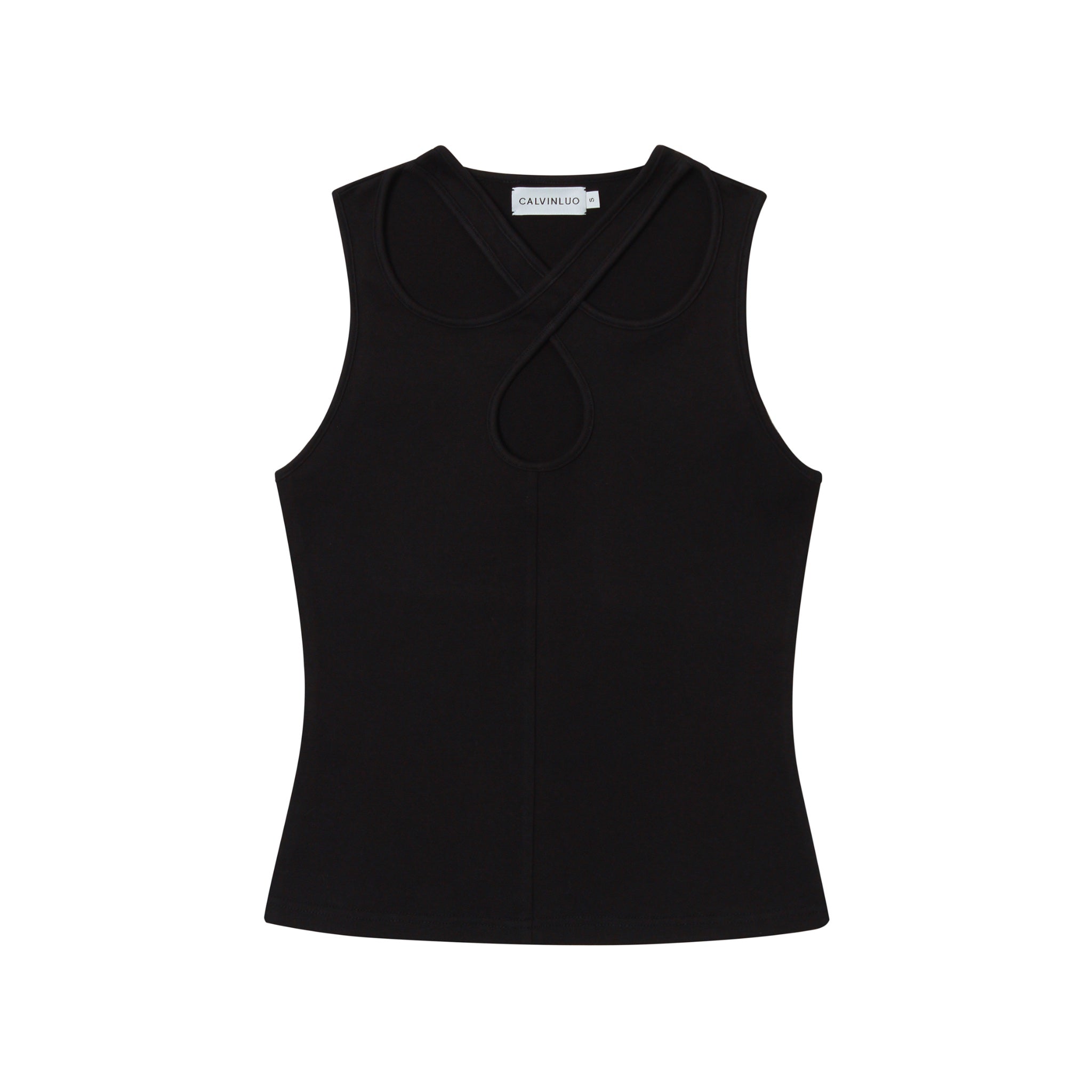 CALVIN LUO Black Neckline Crossover Vest | MADA IN CHINA