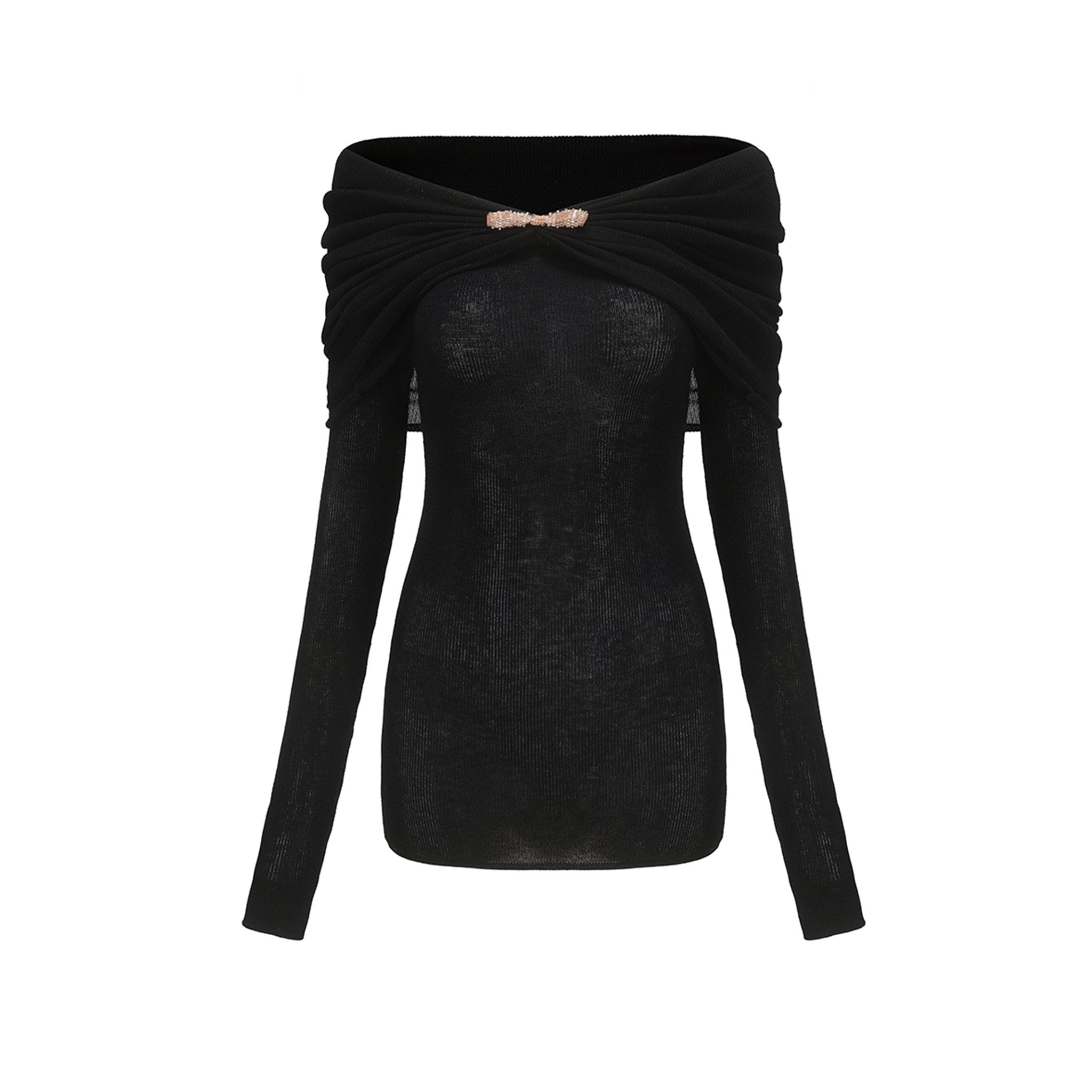 ARTE PURA Black Off Shoulder Knit Top | MADA IN CHINA