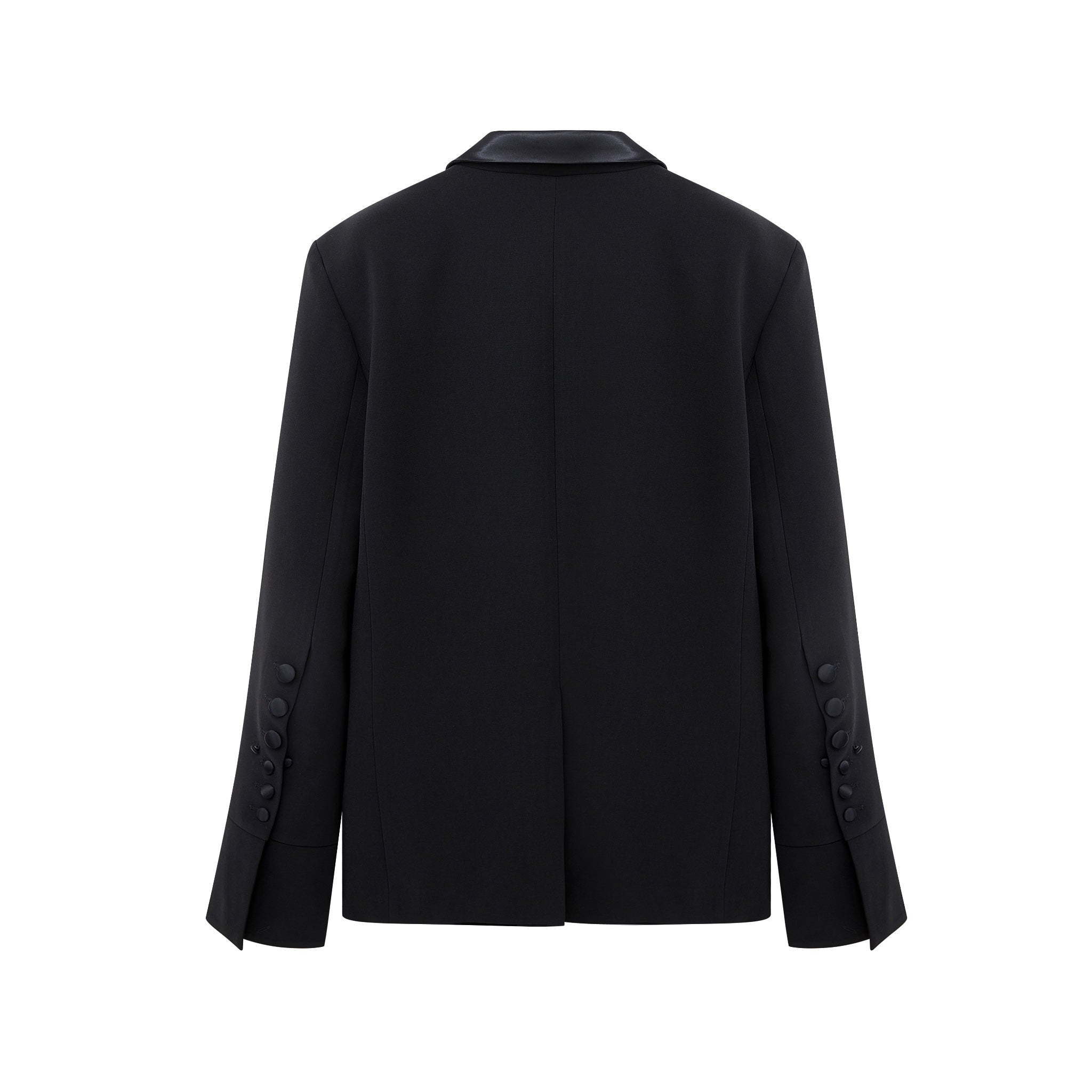 Maca Kaka Black Oversized Satin-Collar Blazer | MADA IN CHINA