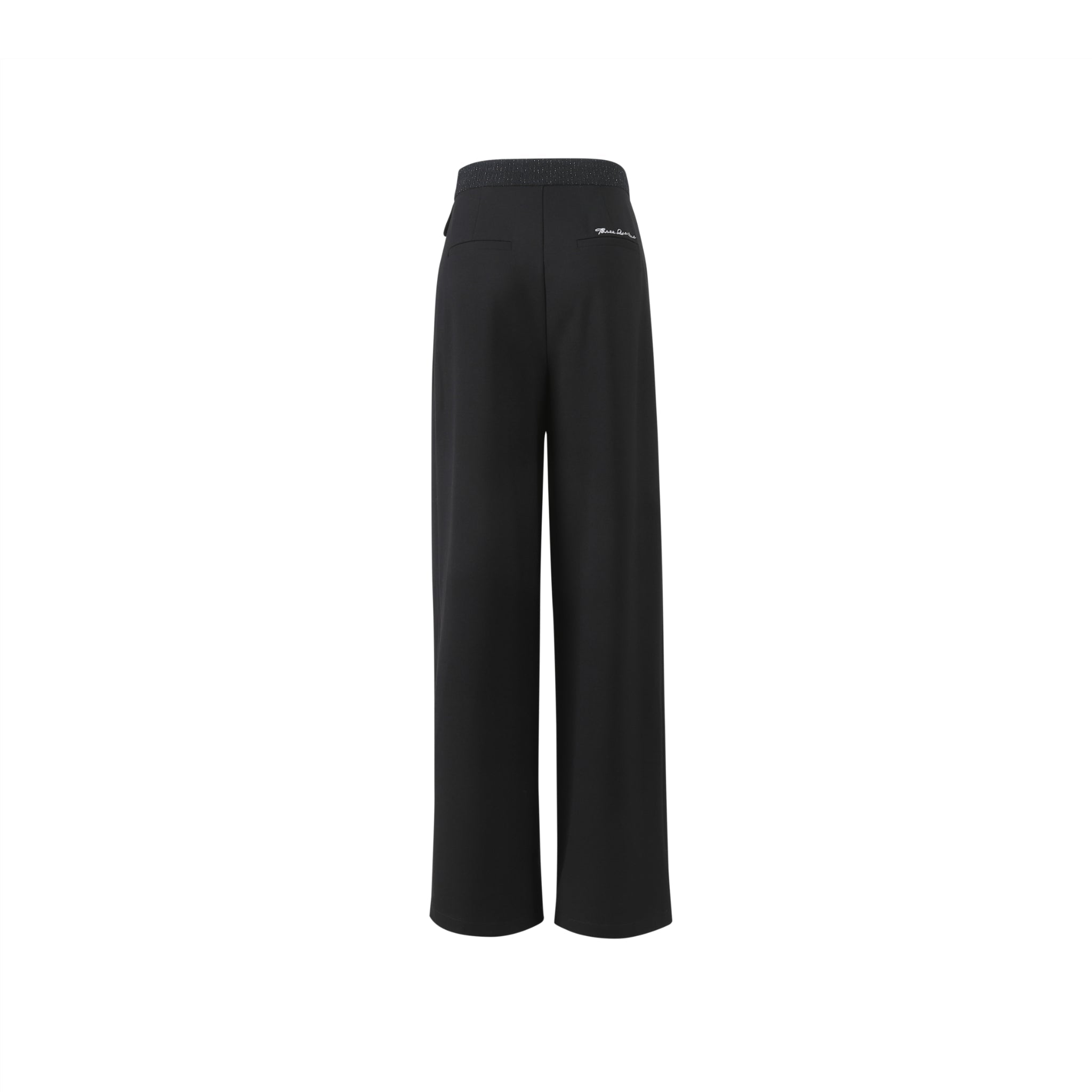 THREE QUARTERS Black Patchwork Wool Wide Leg Suit Pants | MADA IN CHINA