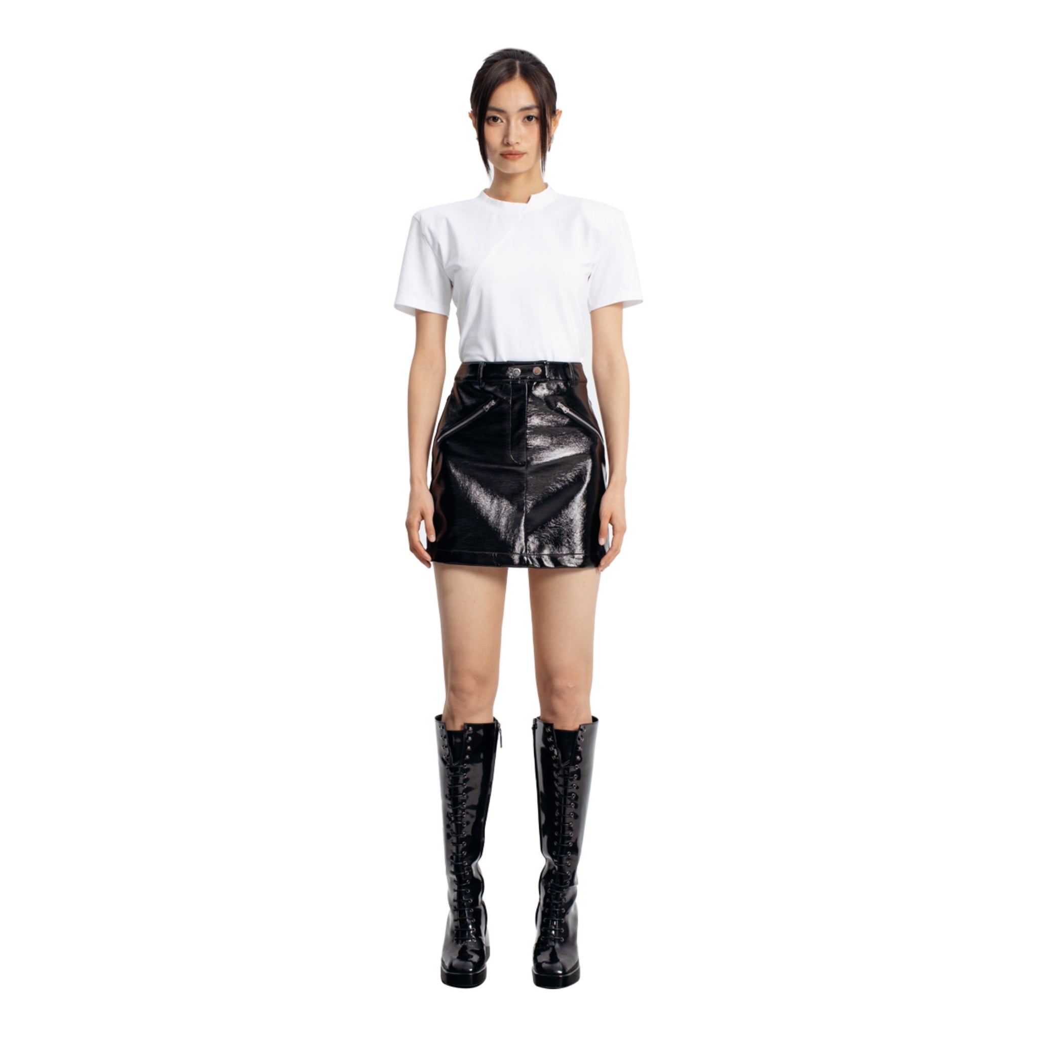 ANN ANDELMAN Black Patent Leather Skirt | MADA IN CHINA