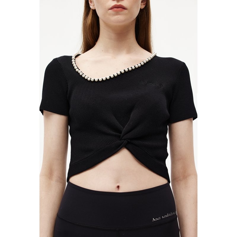 ANN ANDELMAN Black Pearl Neckline Blouse | MADA IN CHINA