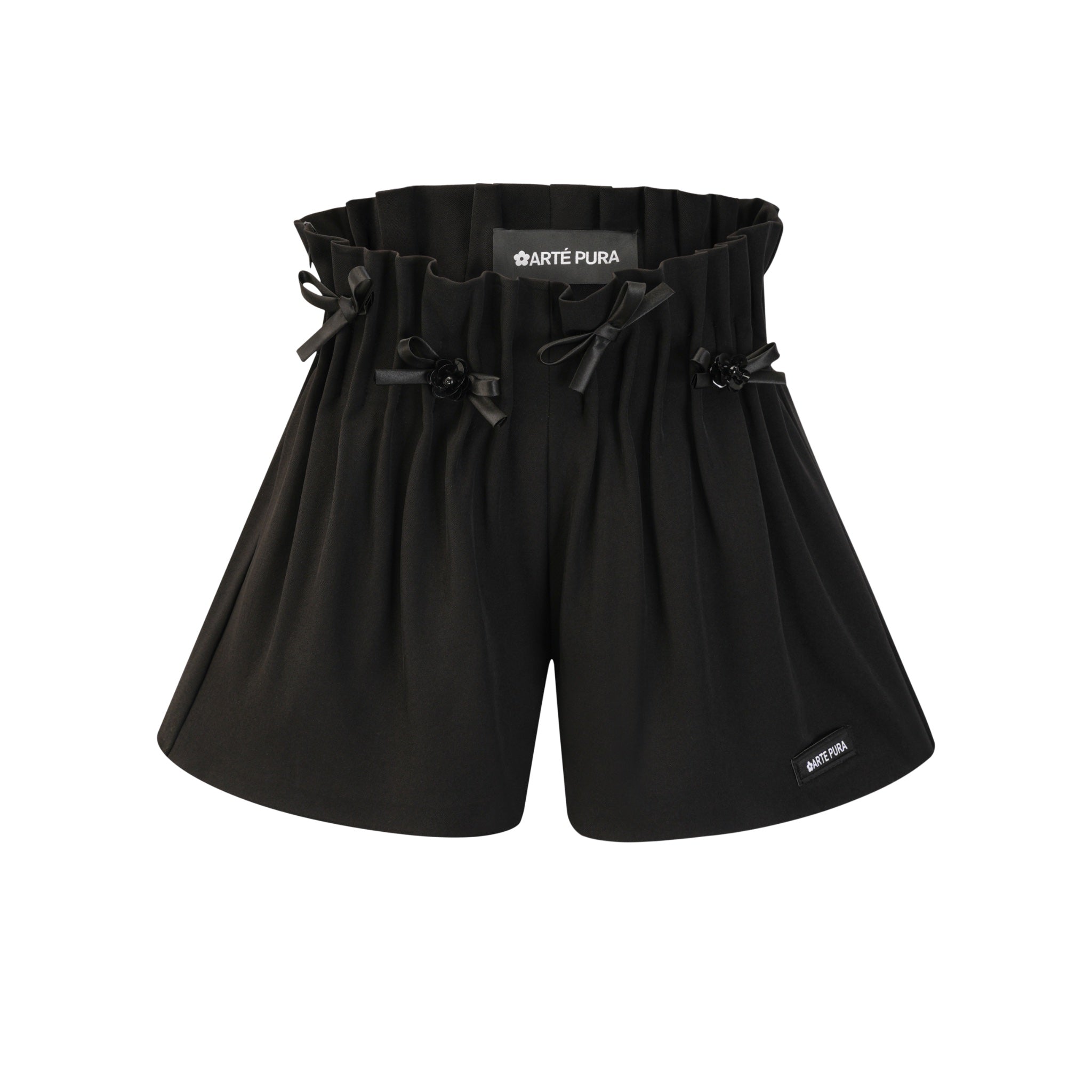 ARTE PURA Black Pleated Shorts With Bow Tie | MADA IN CHINA