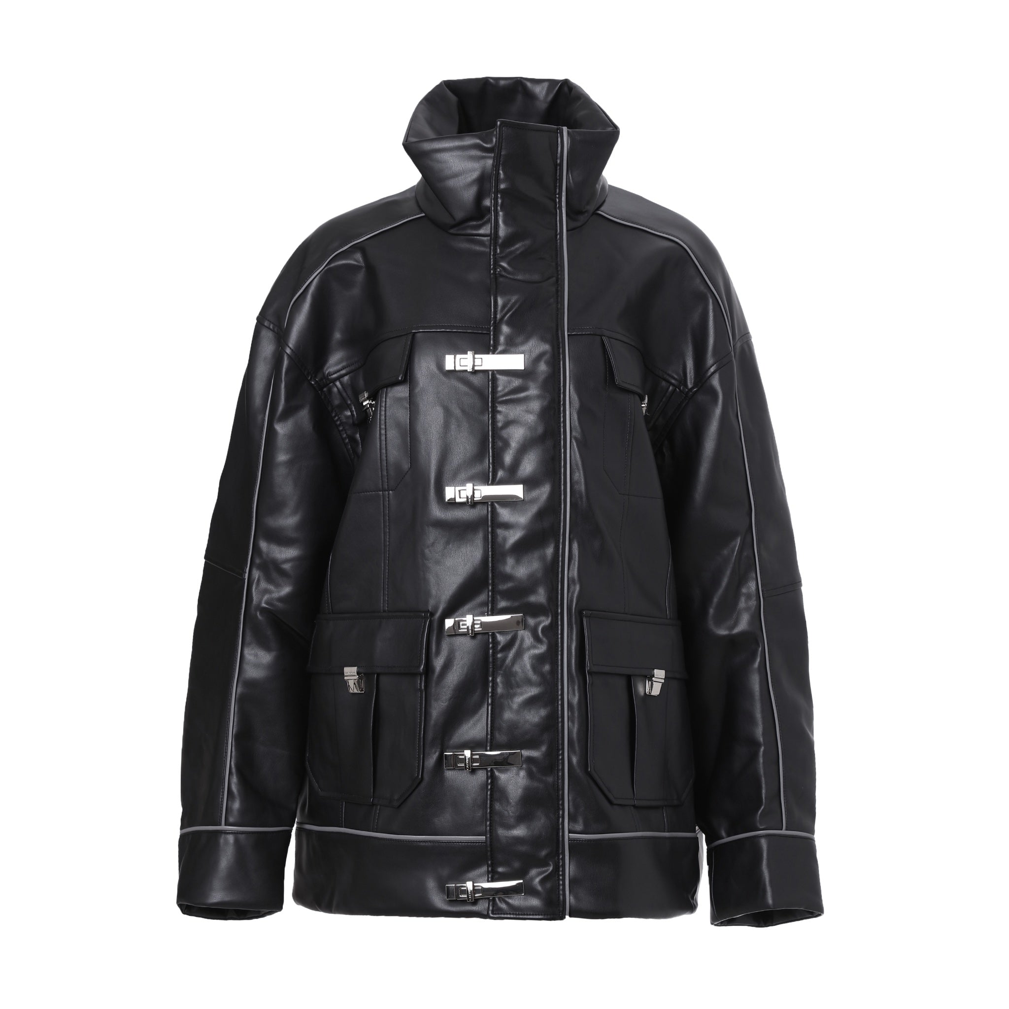 CALVIN LUO Black PU Leather Pak Jacket | MADA IN CHINA