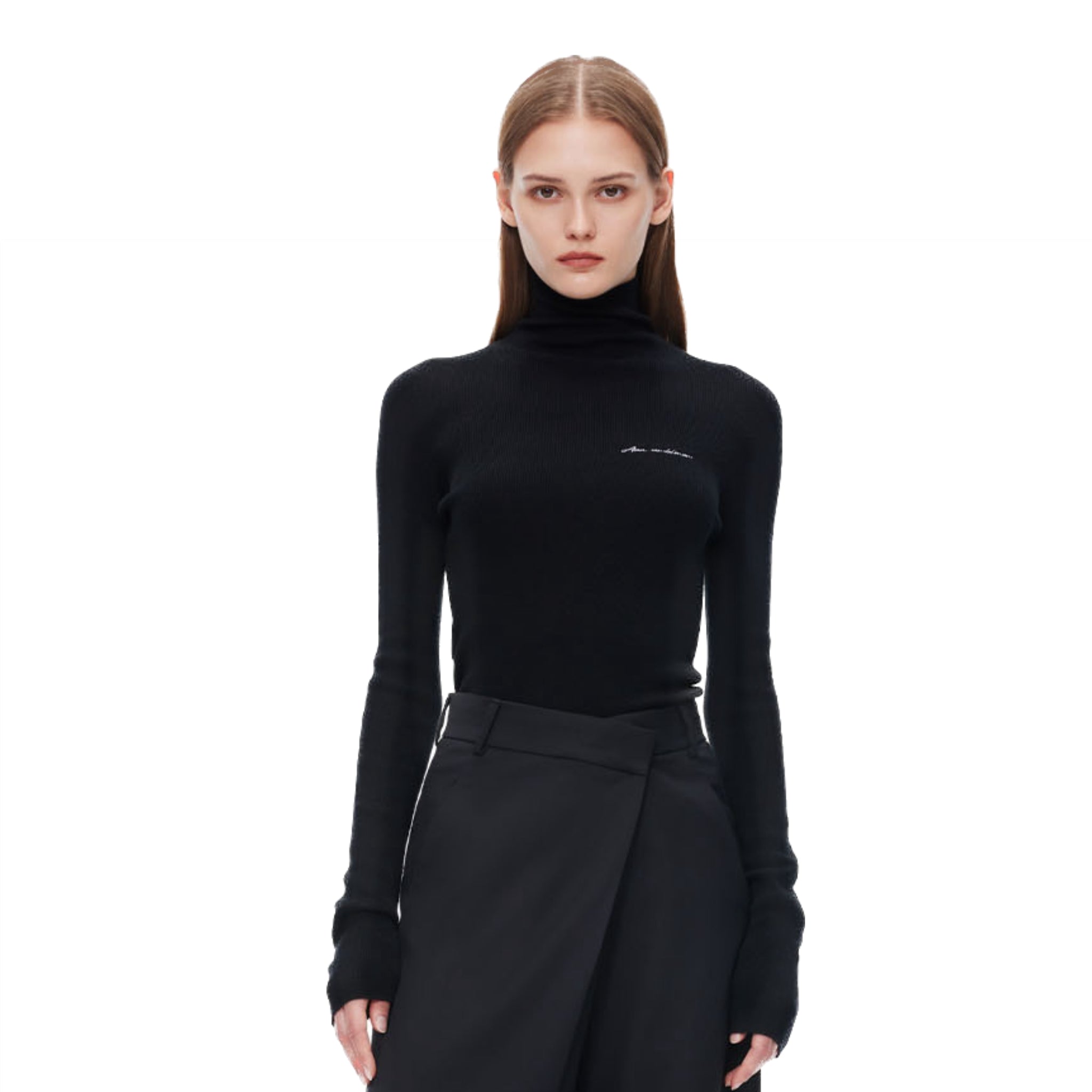 ANN ANDELMAN Black Pullover Half-turtleneck Knit T-shirt | MADA IN CHINA