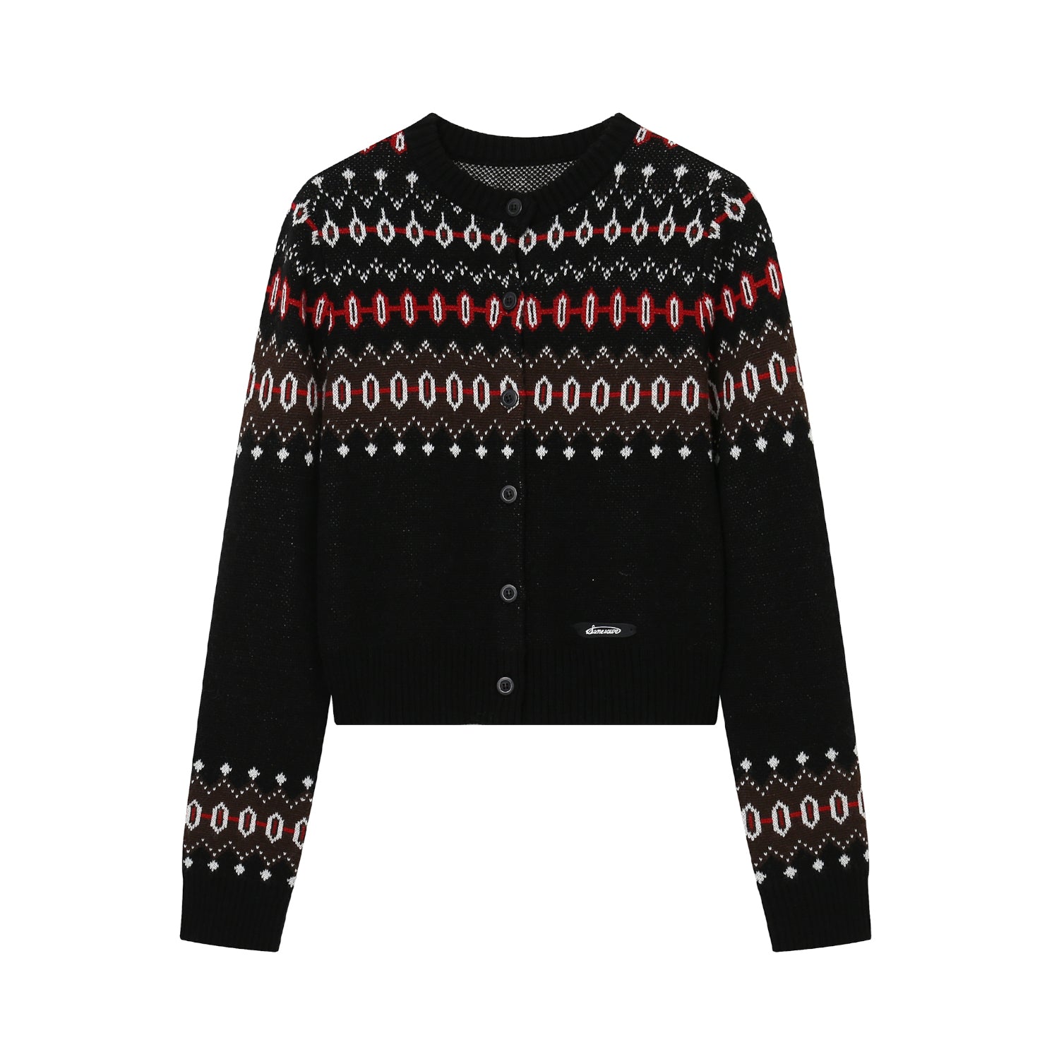 SOMESOWE Black Retro Fair Isle Cardigan | MADA IN CHINA