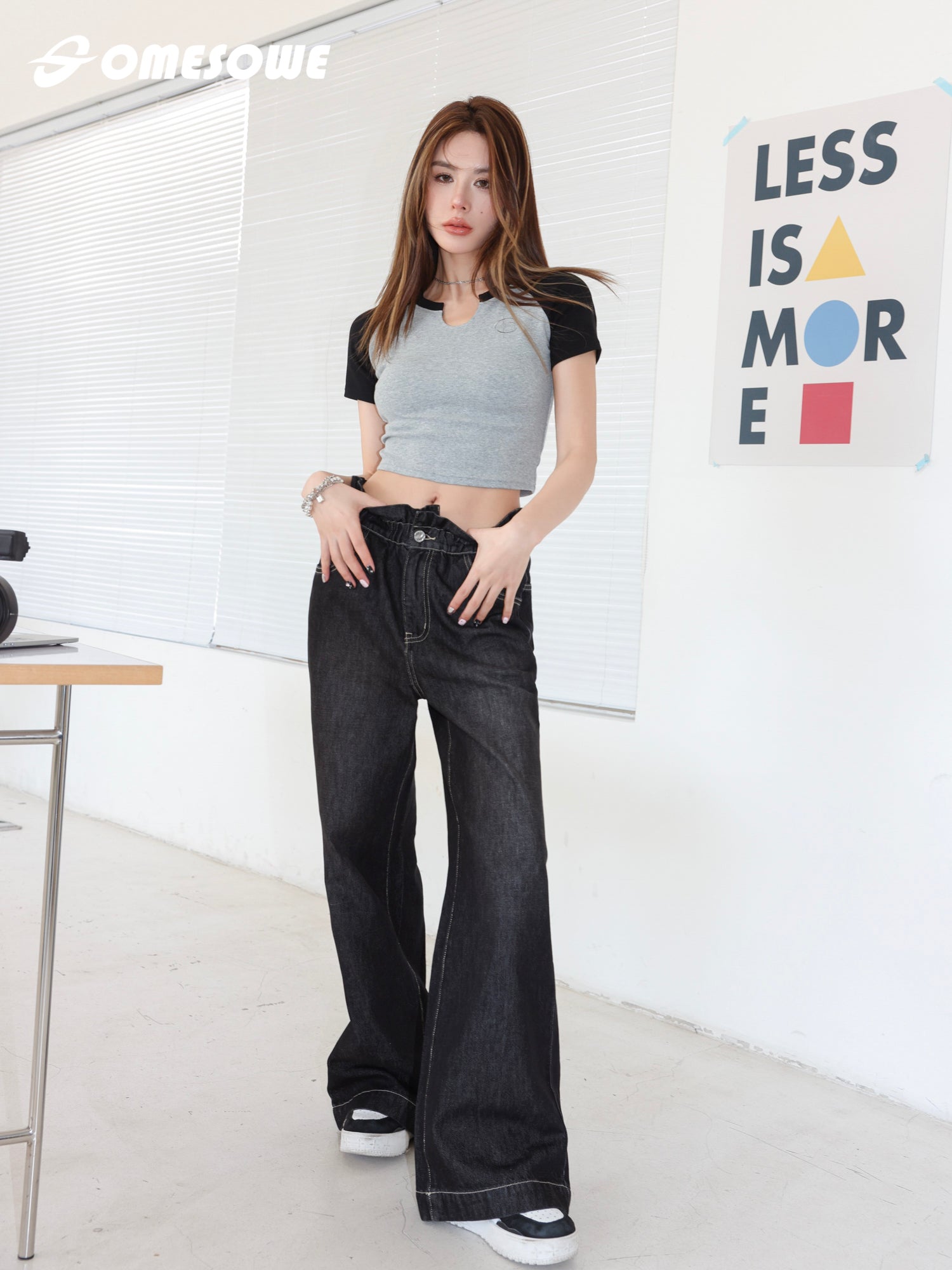 SOMESOWE Black Retro Wide Leg Jeans | MADA IN CHINA