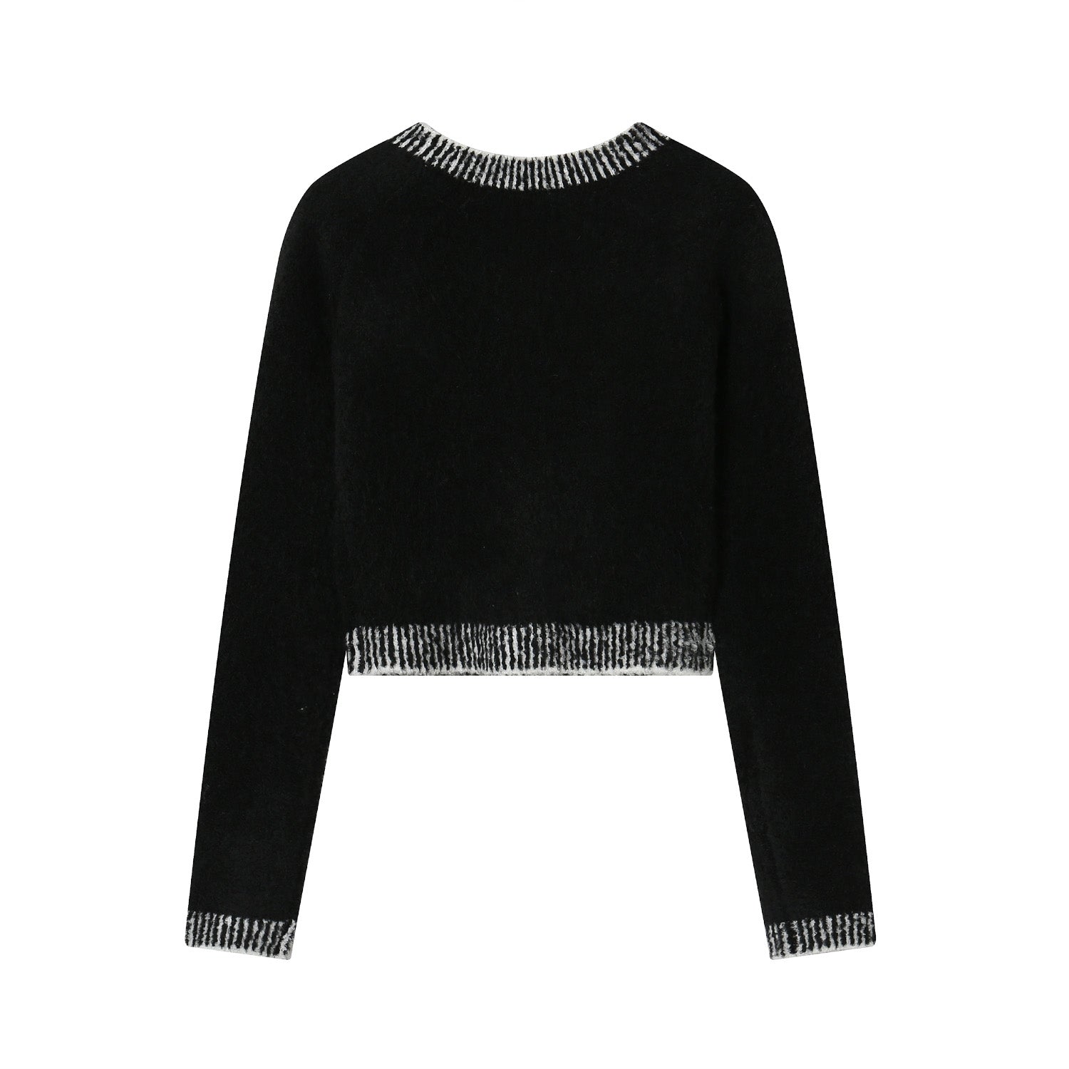 SOMESOWE Black Round Neck Short Cardigan | MADA IN CHINA