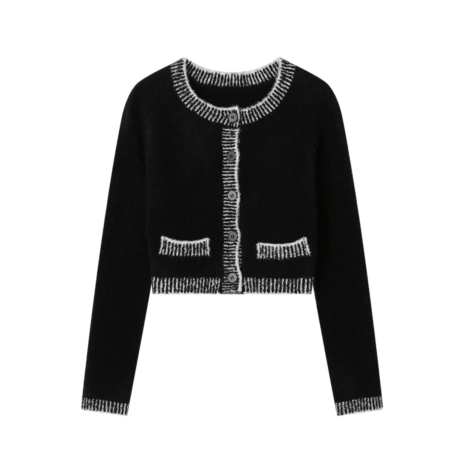 SOMESOWE Black Round Neck Short Cardigan | MADA IN CHINA