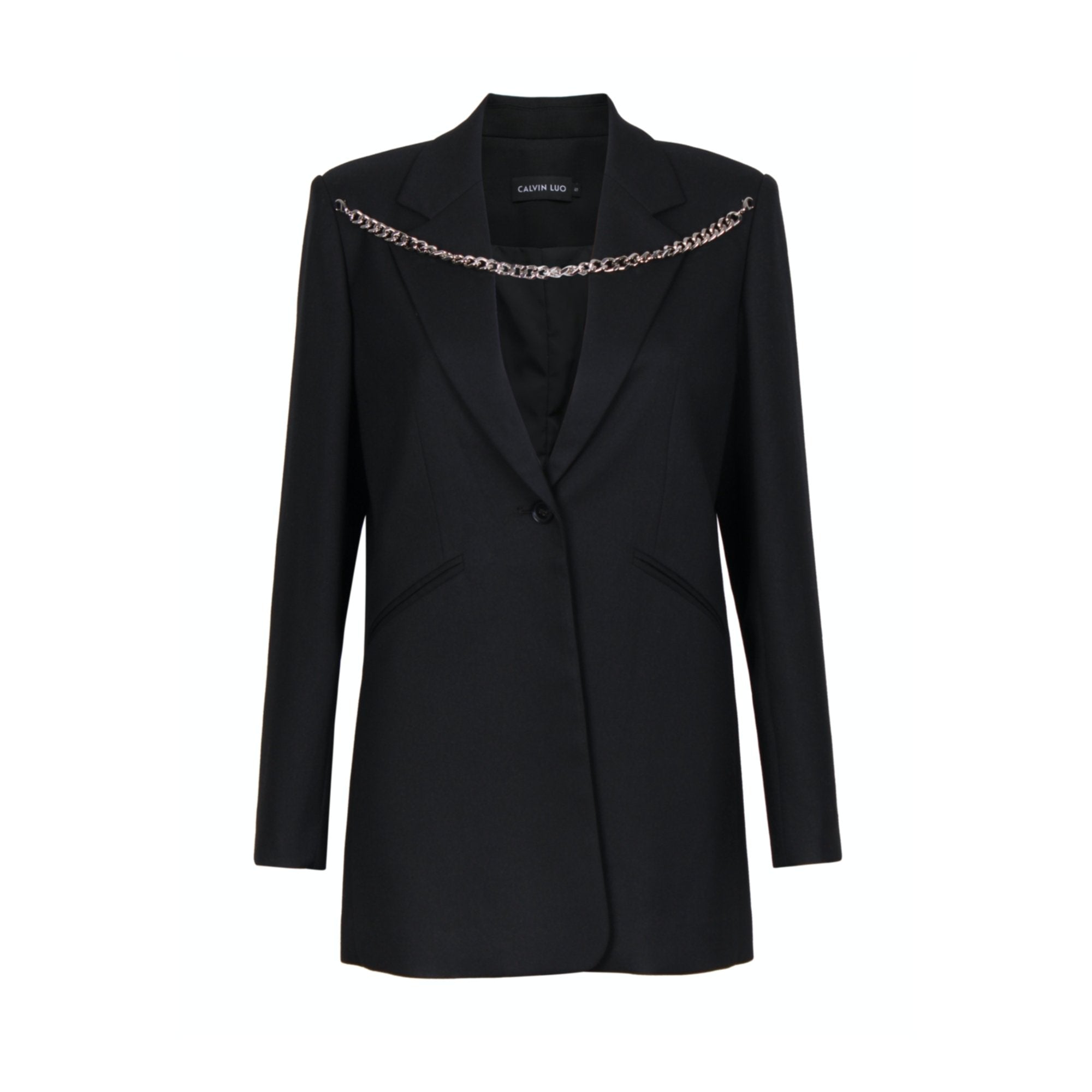 CALVIN LUO Black Shoulder Chain Blazer Jacket | MADA IN CHINA