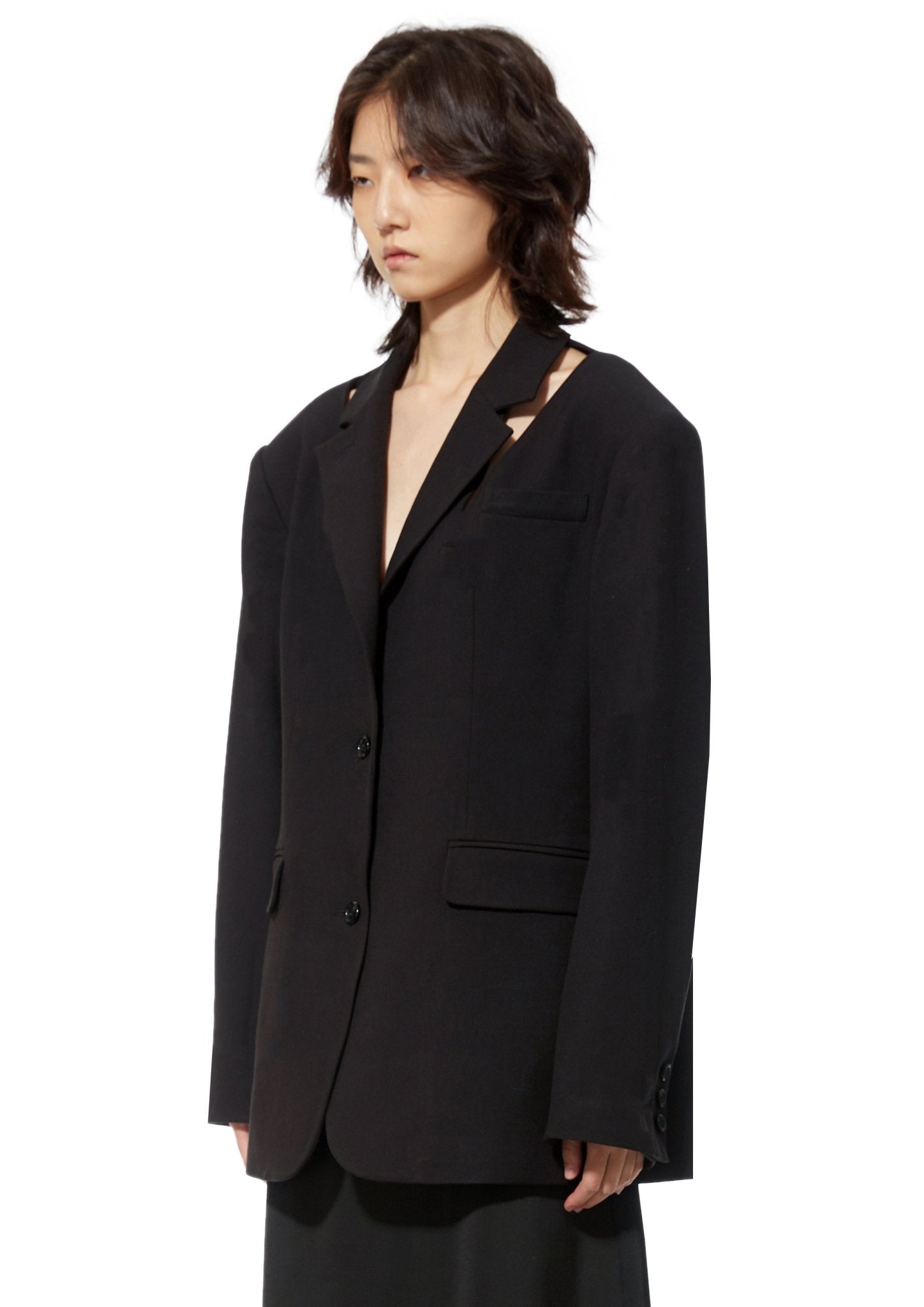 MARRKNULL Black Shoulder Cutout Blazer Jacket | MADA IN CHINA