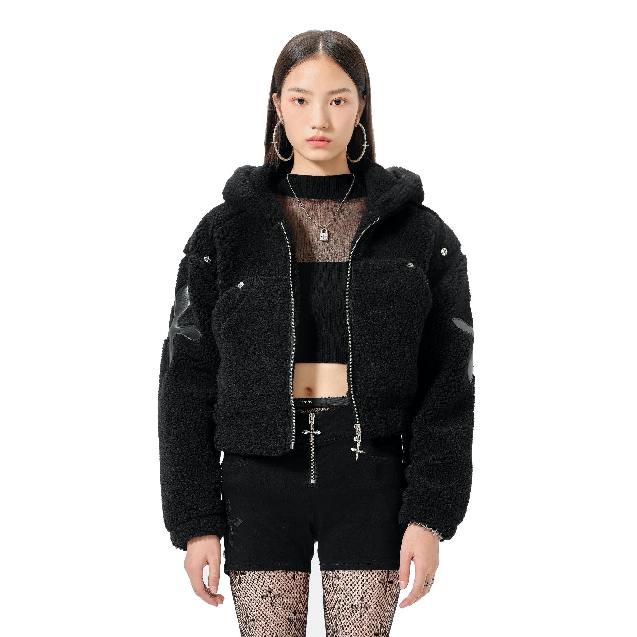 SMFK Black Snowman Shearling Hoodie | MADA IN CHINA