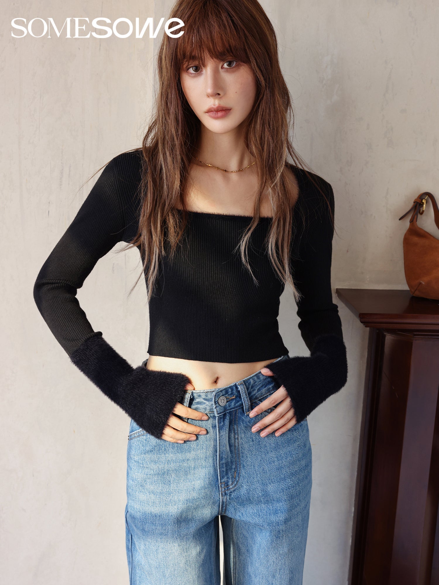 SOMESOWE Black Square Collar Bottoming Shirt | MADA IN CHINA