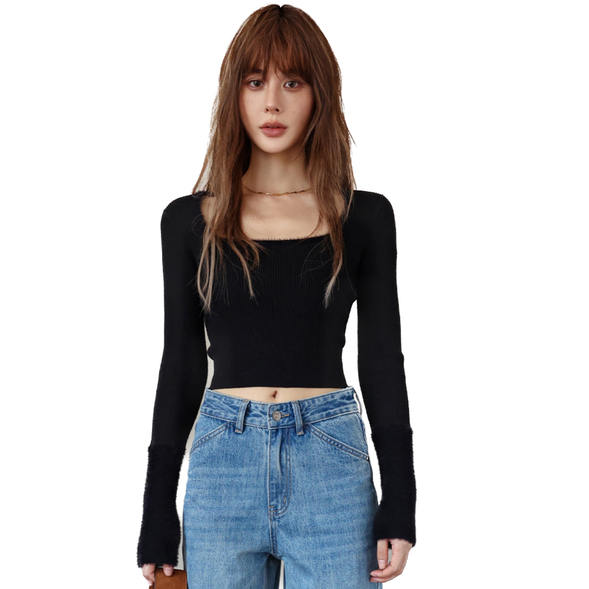 SOMESOWE Black Square Collar Bottoming Shirt | MADA IN CHINA