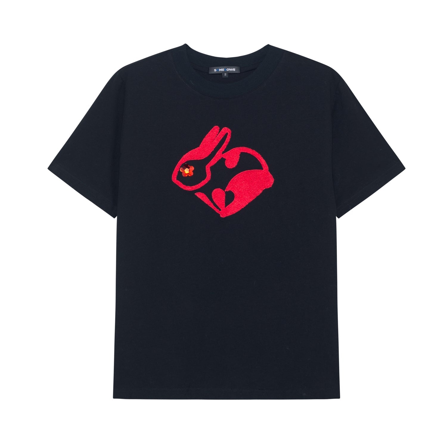 SOMESOWE Black T-Shirt With Red Rabbit Embroidery | MADA IN CHINA