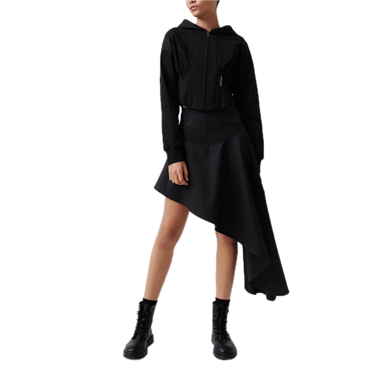 VANN VALRENCÉ Black The Dark Abyss Irregular Cut Half Skirt | MADA IN CHINA