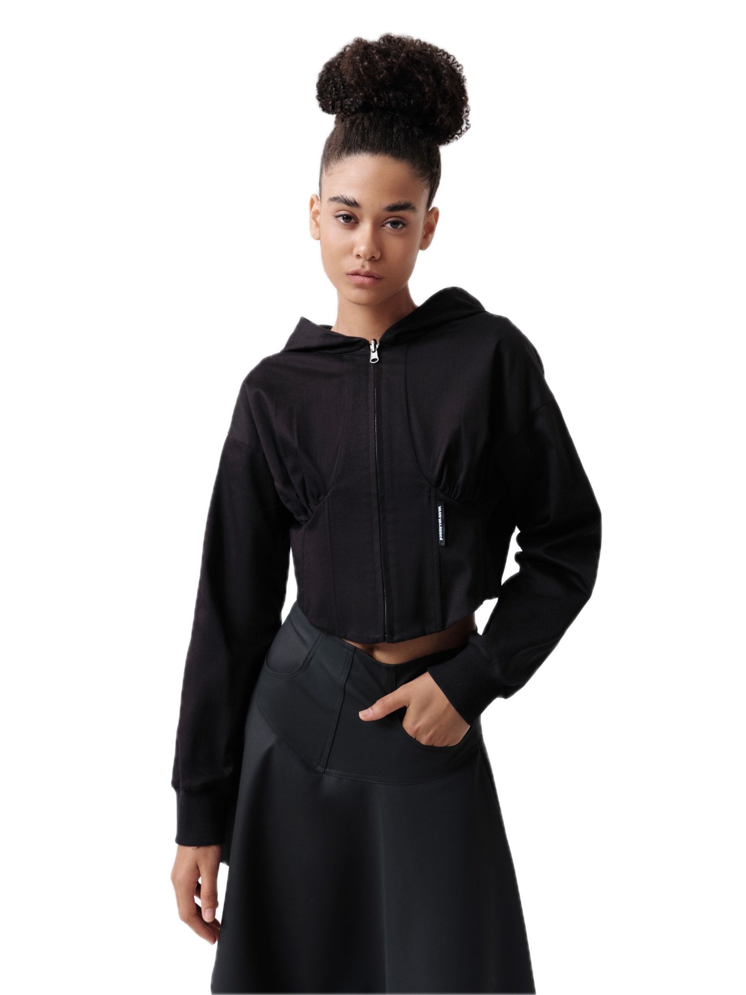 VANN VALRENCÉ Black Tie-waisted Herringbone Hooded Sweatshirt | MADA IN CHINA