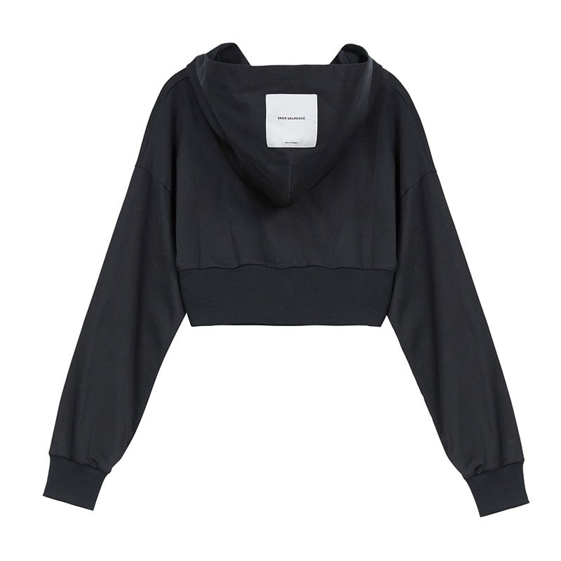 VANN VALRENCÉ Black Tie-waisted Herringbone Hooded Sweatshirt | MADA IN CHINA