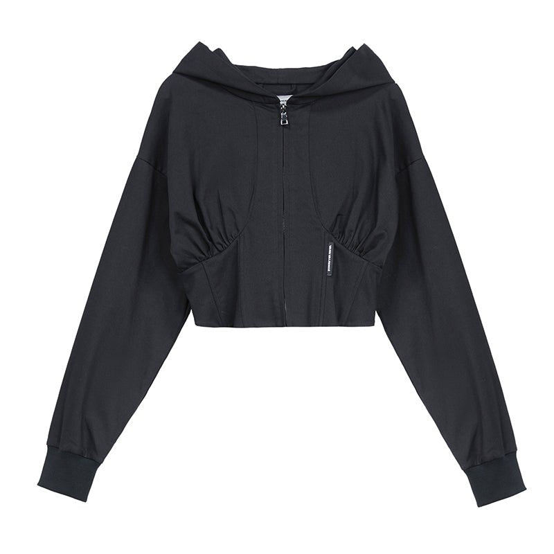 VANN VALRENCÉ Black Tie-waisted Herringbone Hooded Sweatshirt | MADA IN CHINA