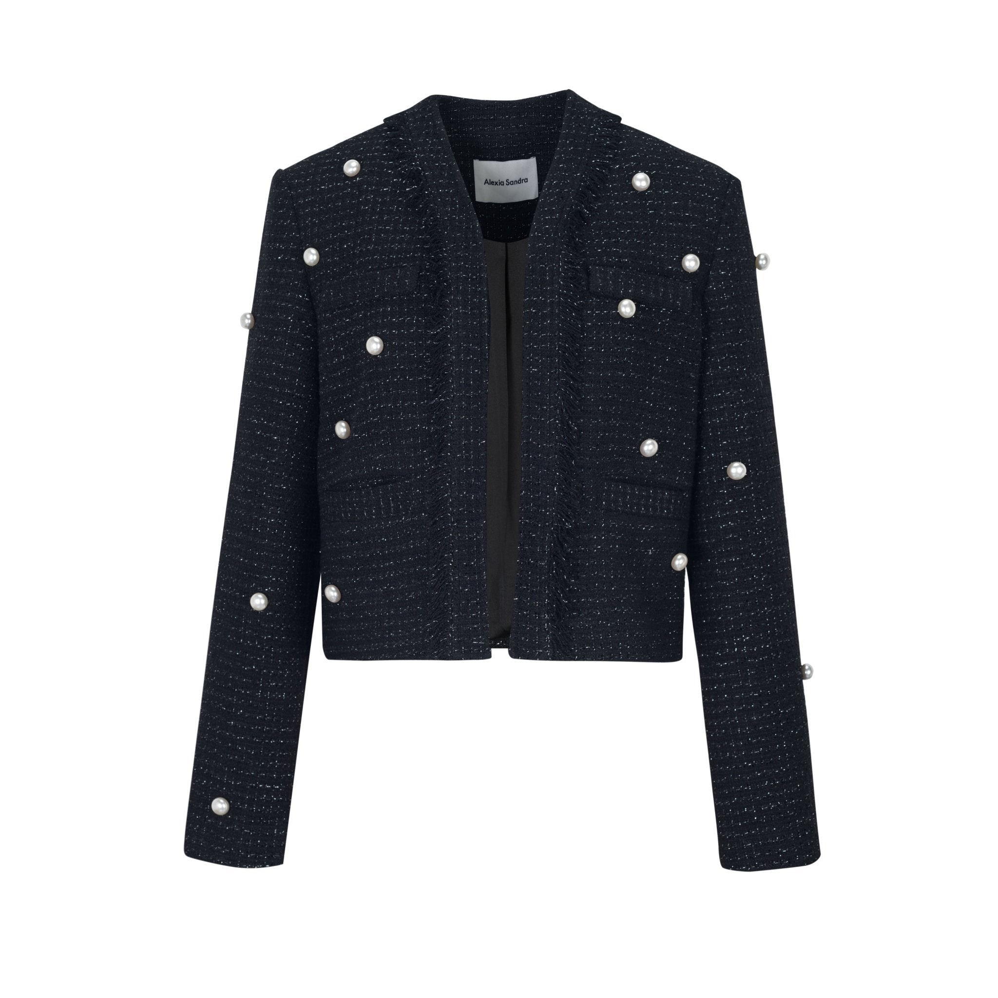 Alexia Sandra Black Tweed Pearl Blazer | MADA IN CHINA